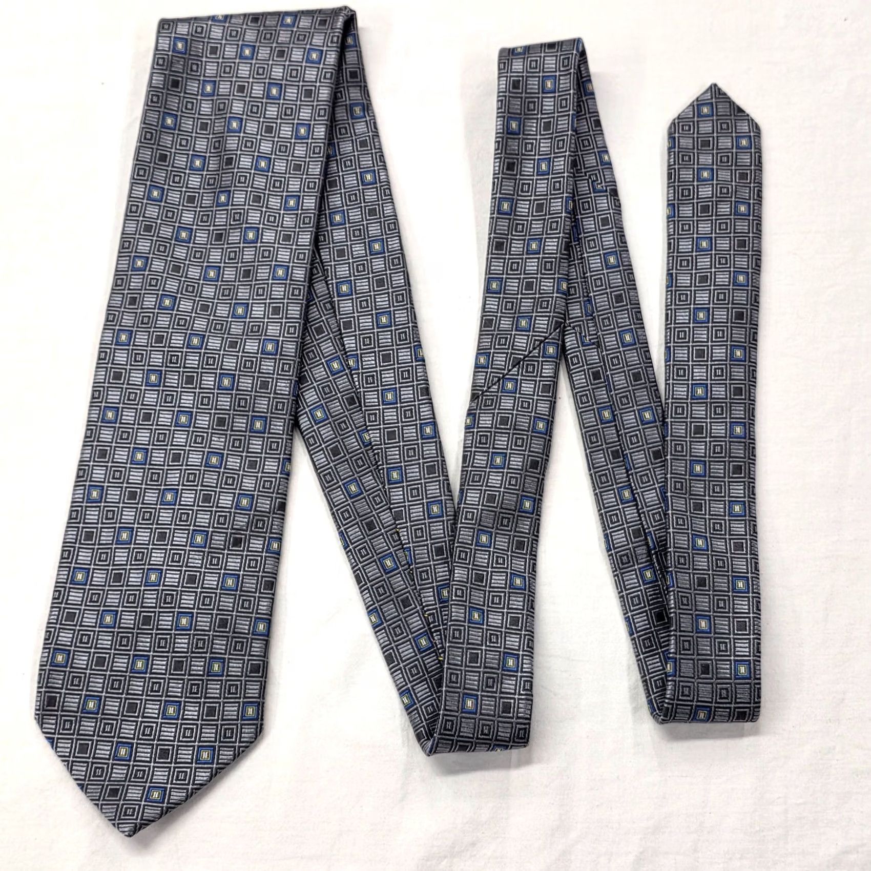 Robert Talbott Robert Talbott Silk Necktie Mens 60" X 3.125" Silver Geometric Made in USA Tie Style Designer Bonds Mens Fashion Size ONE SIZE - 3 Thumbnail