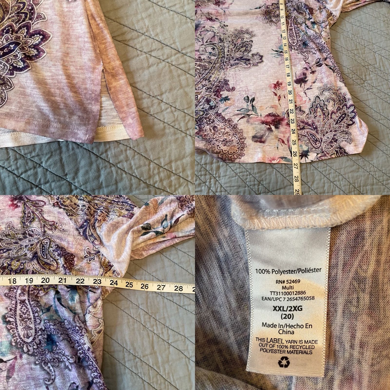 Vintage TIME & TRU Blouse Shirt Womens Bohemian Purple Paisley 20 XXL 3/4 Sleeve Flared Studded Lightweight Regular Large Size 3XL / US 20-22 - 8 Thumbnail