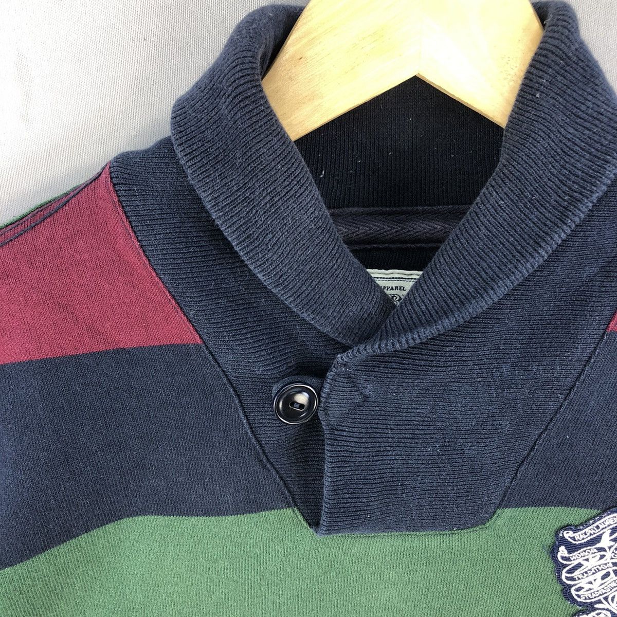 Rugby Ralph Lauren Vintage 2000s Rugby RL 13 Shawl Collar Stripes L/S Shirt Size US L / EU 52-54 / 3 - 3 Thumbnail