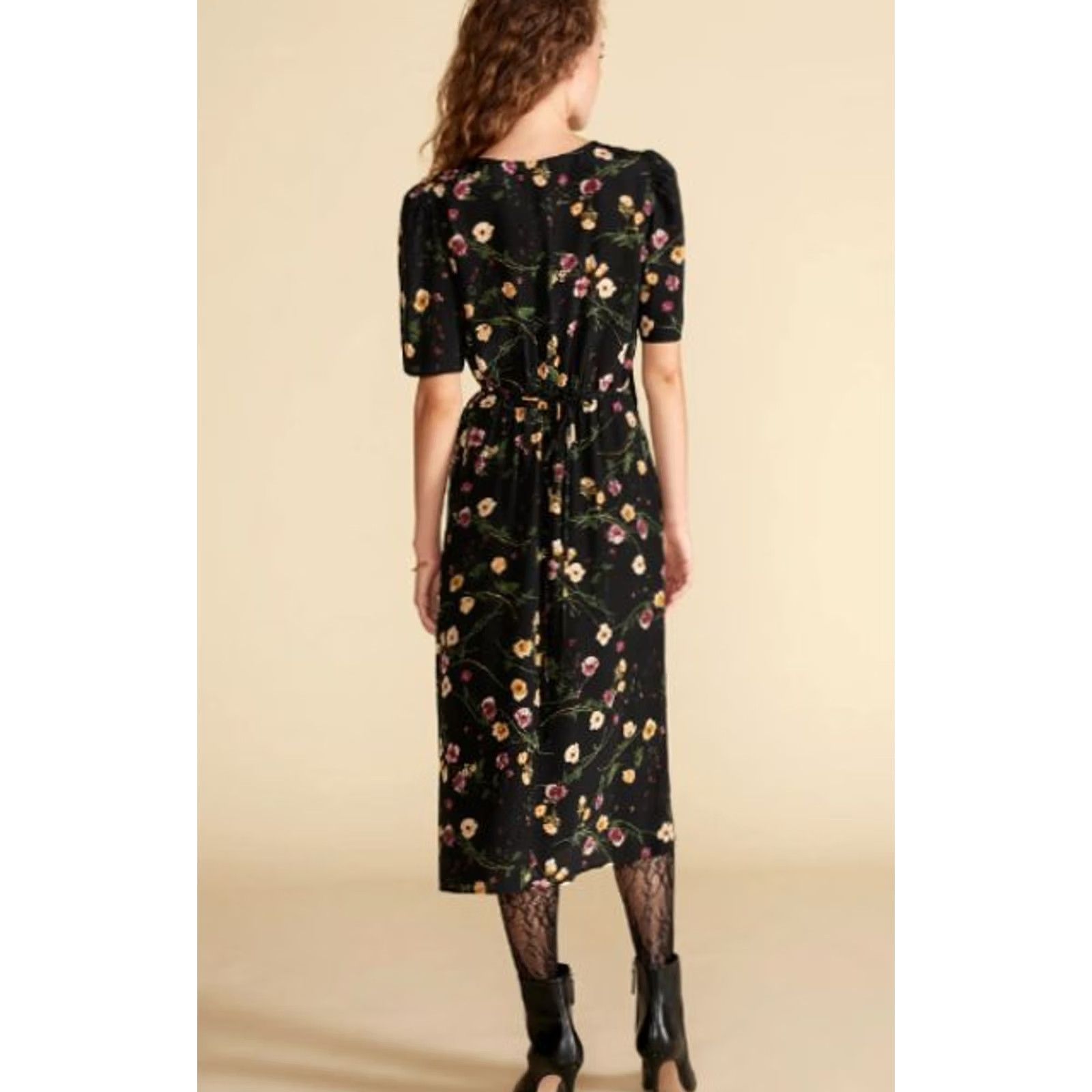 Vintage Amour Vert Dress Women's XS Silk Floral Pockets Tie Slim Fit Calf Length NWT Size XS / US 0-2 / IT 36-38 - 3 Thumbnail