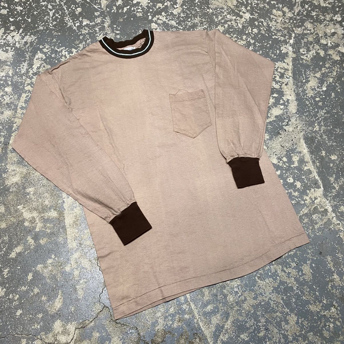 Unsound Rags × Vintage True Vintage Tan USA Blank Pocket Long Sleeve Tshirt Size US M / EU 48-50 / 2 - 8 Thumbnail