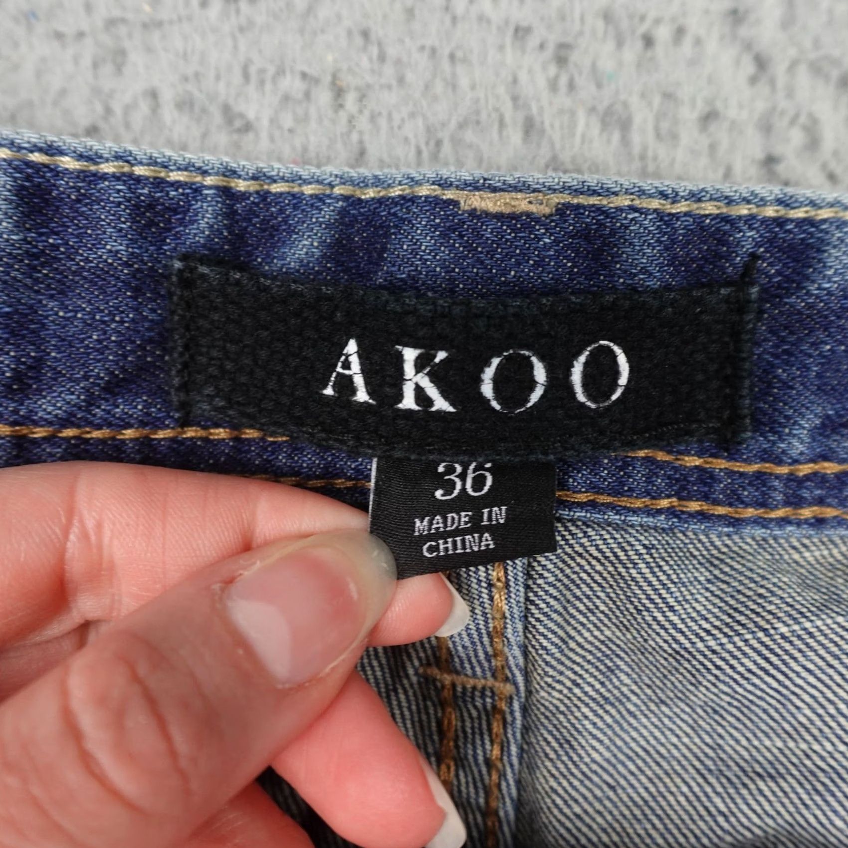 Denime Akoo Jeans Mens 36 Denim Distressed Zipper Pocket 5-Pocket Regular Blue Hip Hop Logo Size US 36 / EU 52 - 3 Thumbnail