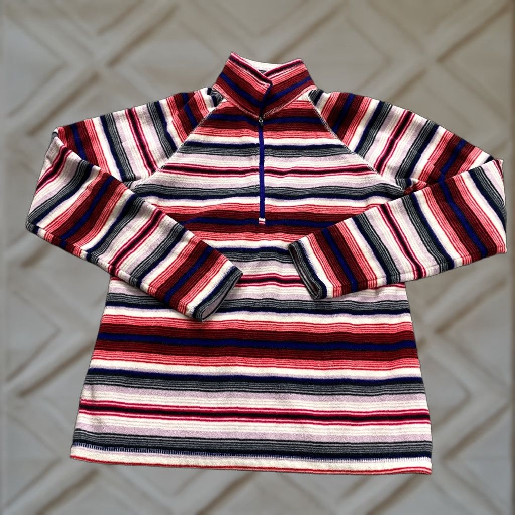 Eddie Bauer Sweatshirt 1/4 Zip Fleece Pullover Women Small Multicolor Striped Long Sleeve Shirt Jumper Womens Regular Fit