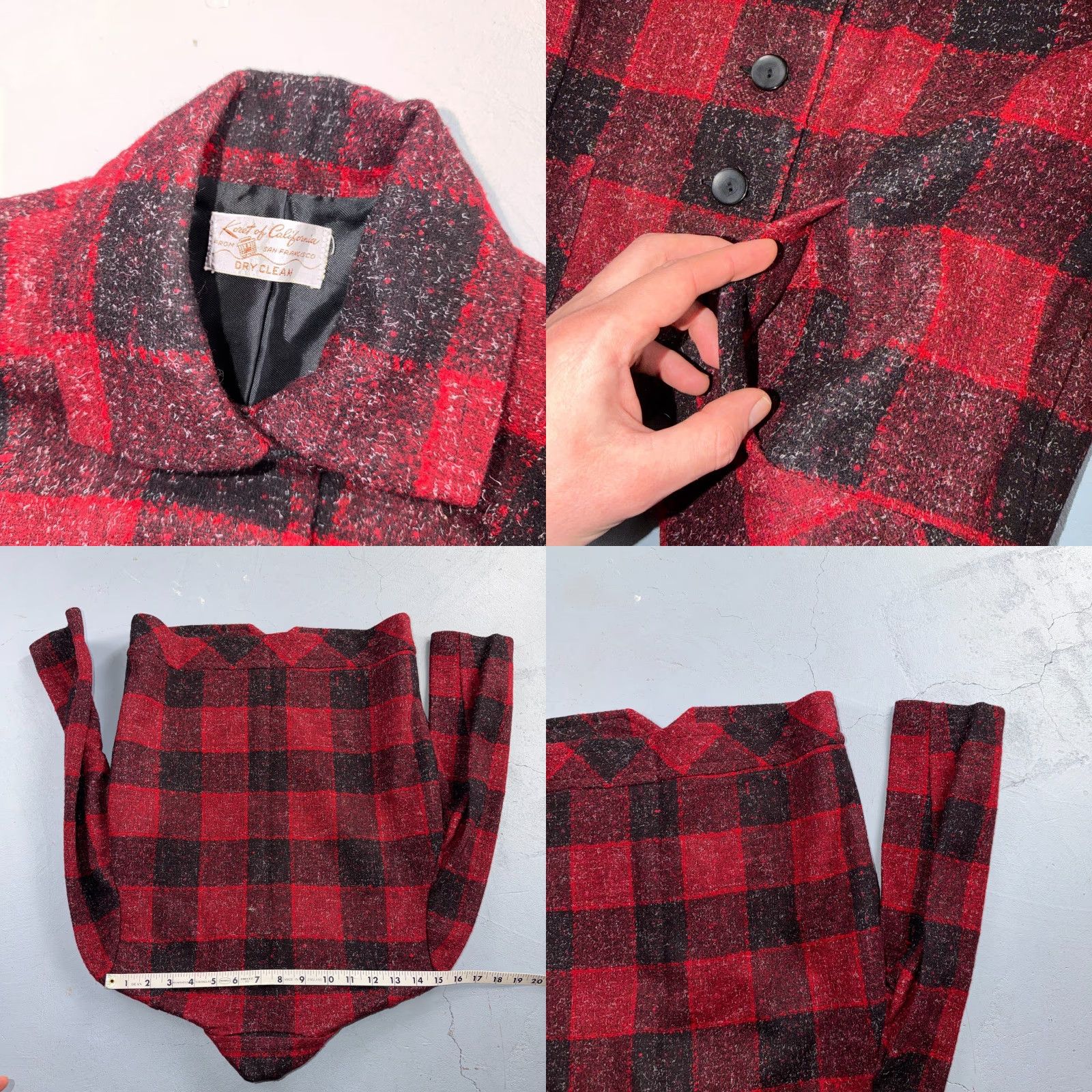 VTG Koret of California Skirt Womens Small Red Midi Rockabilly Suit Jacket
