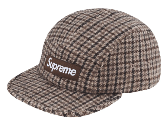 Supreme Houndstooth Wool Camp Cap Tan FW23 Bellandi Wool