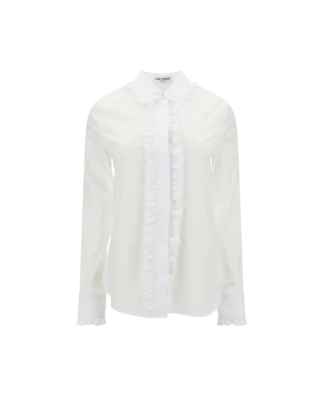 Saint Laurent Paris oc11z1125 Ruffled Shirt In Cotton Poplin in White Size XS / US 0-2 / IT 36-38 - 1 Thumbnail