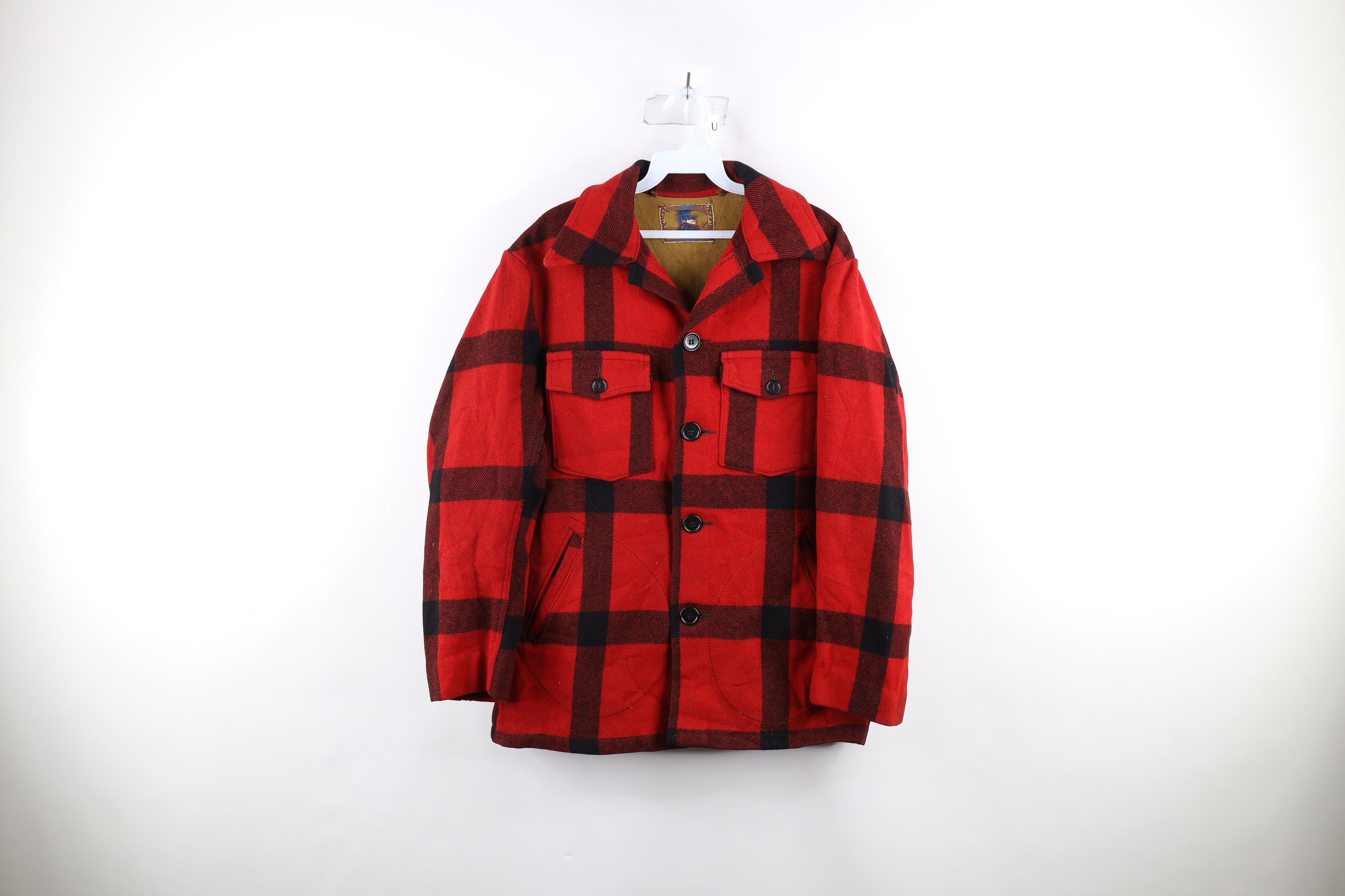 Vintage 40s 50s Lined Wool Mackinaw Jacket Buffalo Plaid USA