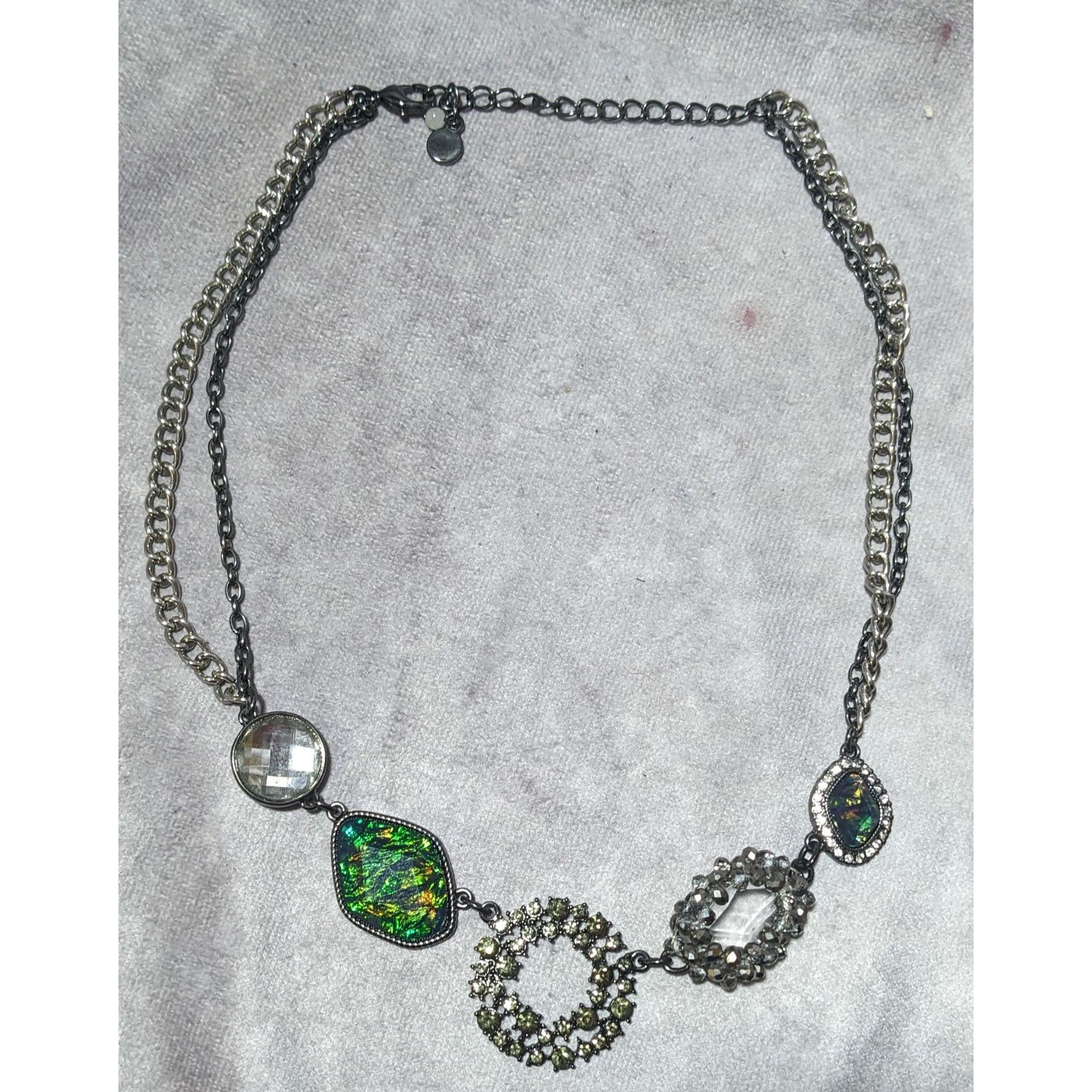 Vera Wang Simply Vera Green And Silver Abstract Necklace Size ONE SIZE - 12 Thumbnail