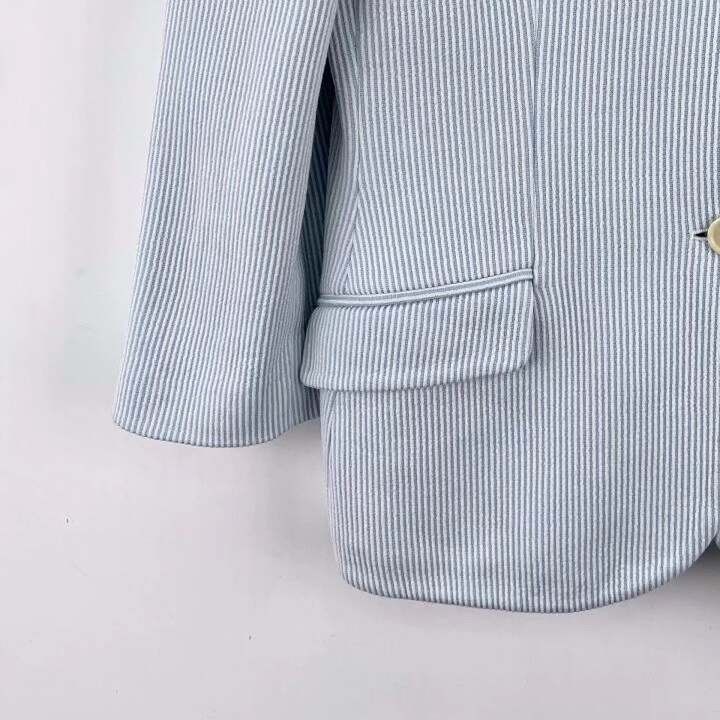 Loro Piana Loro Piana Light Blue Stripe Cotton Jacket Size US L / EU 52-54 / 3 - 4 Thumbnail