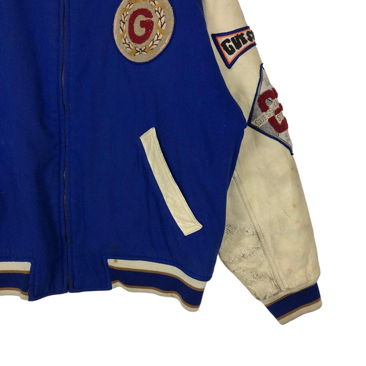 Guess 📌ACCEPT BINDING OFFER📌VINTAGE GUESS LEATHER VARSITY JACKET Size US L / EU 52-54 / 3 - 5 Thumbnail