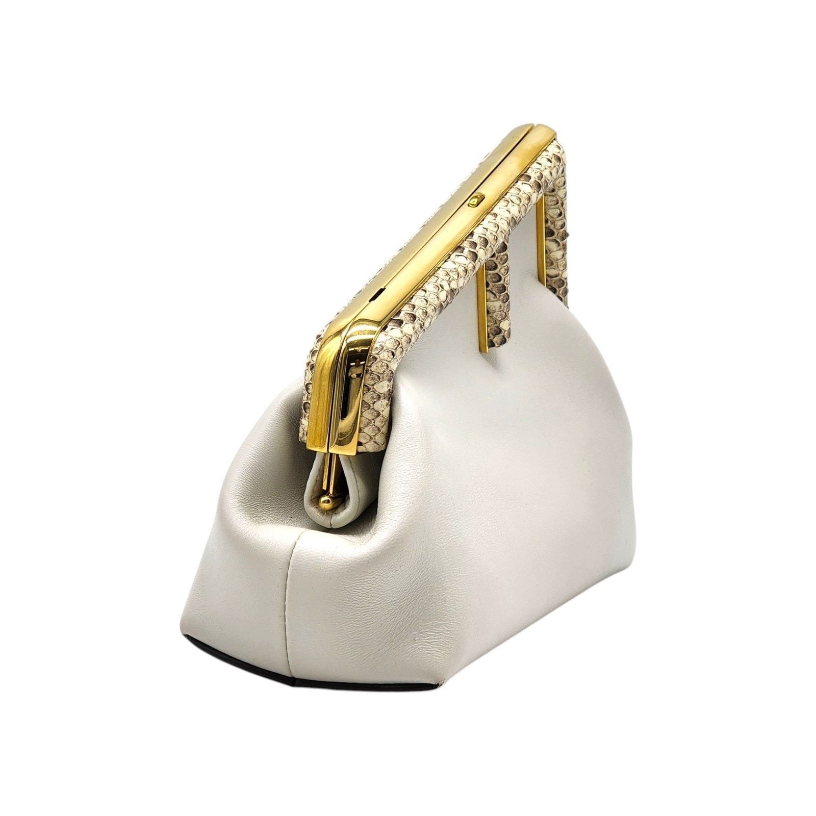 Fendi First Small White Leather Clutch Bag with Python Trim Size ONE SIZE - 2 Thumbnail