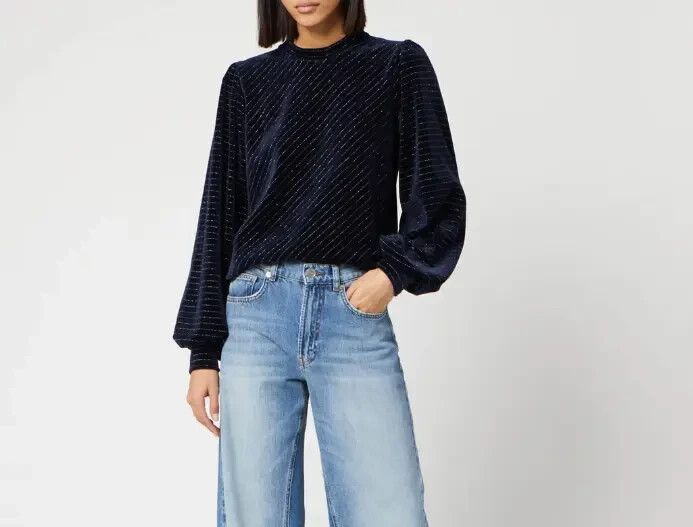 Ganni GANNI Velvet Sequins Pinstriped Metallic Top Longsleeve Size XS / US 0-2 / IT 36-38 - 2 Thumbnail