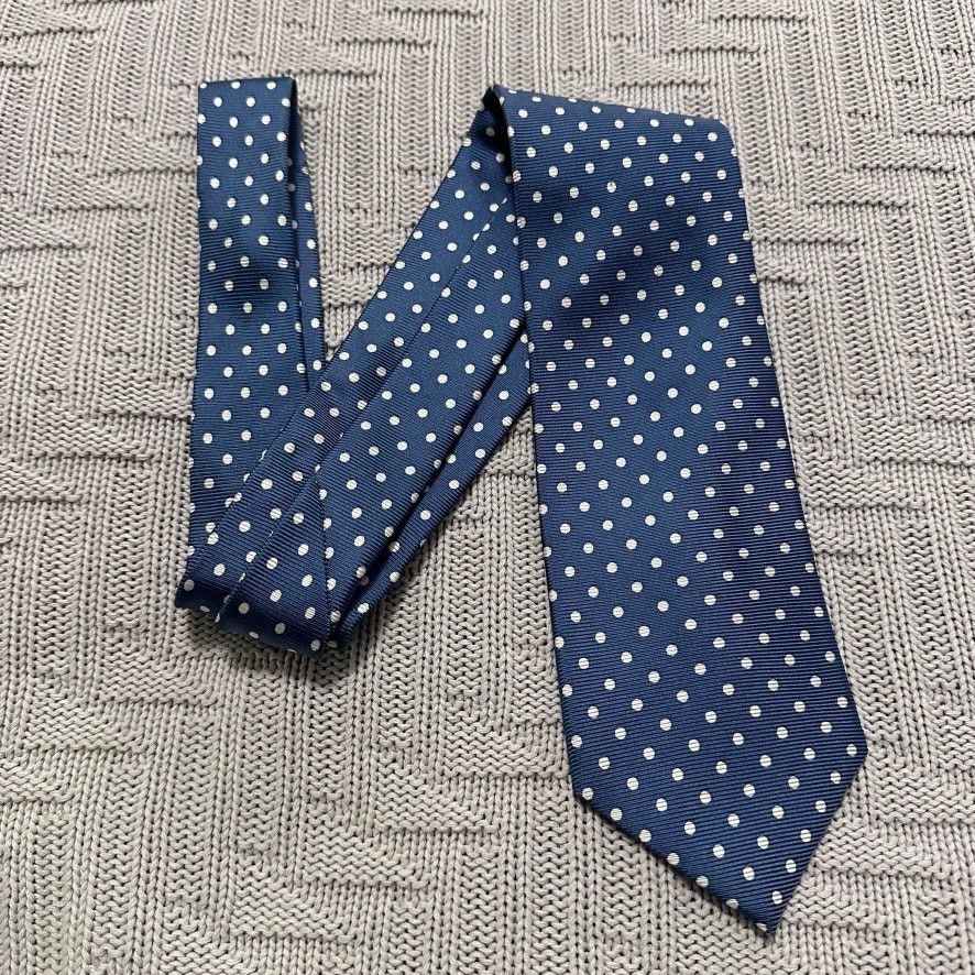 Paul Fredrick Paul Fredrick navy and cream polka dot Italian silk tie Size ONE SIZE - 1 Thumbnail