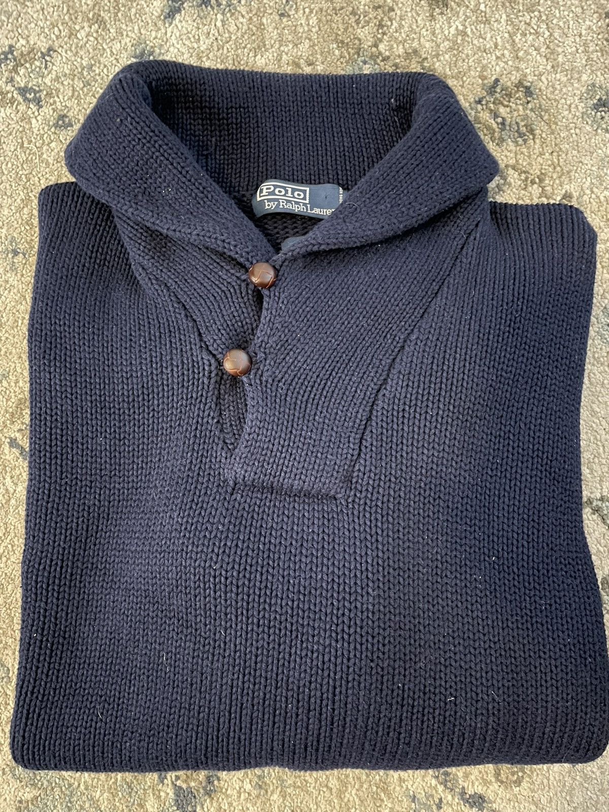 Polo Ralph Lauren × Vintage Substantial Cotton Knit Shawl Collar Jumper Size US XL / EU 56 / 4 - 1 Thumbnail