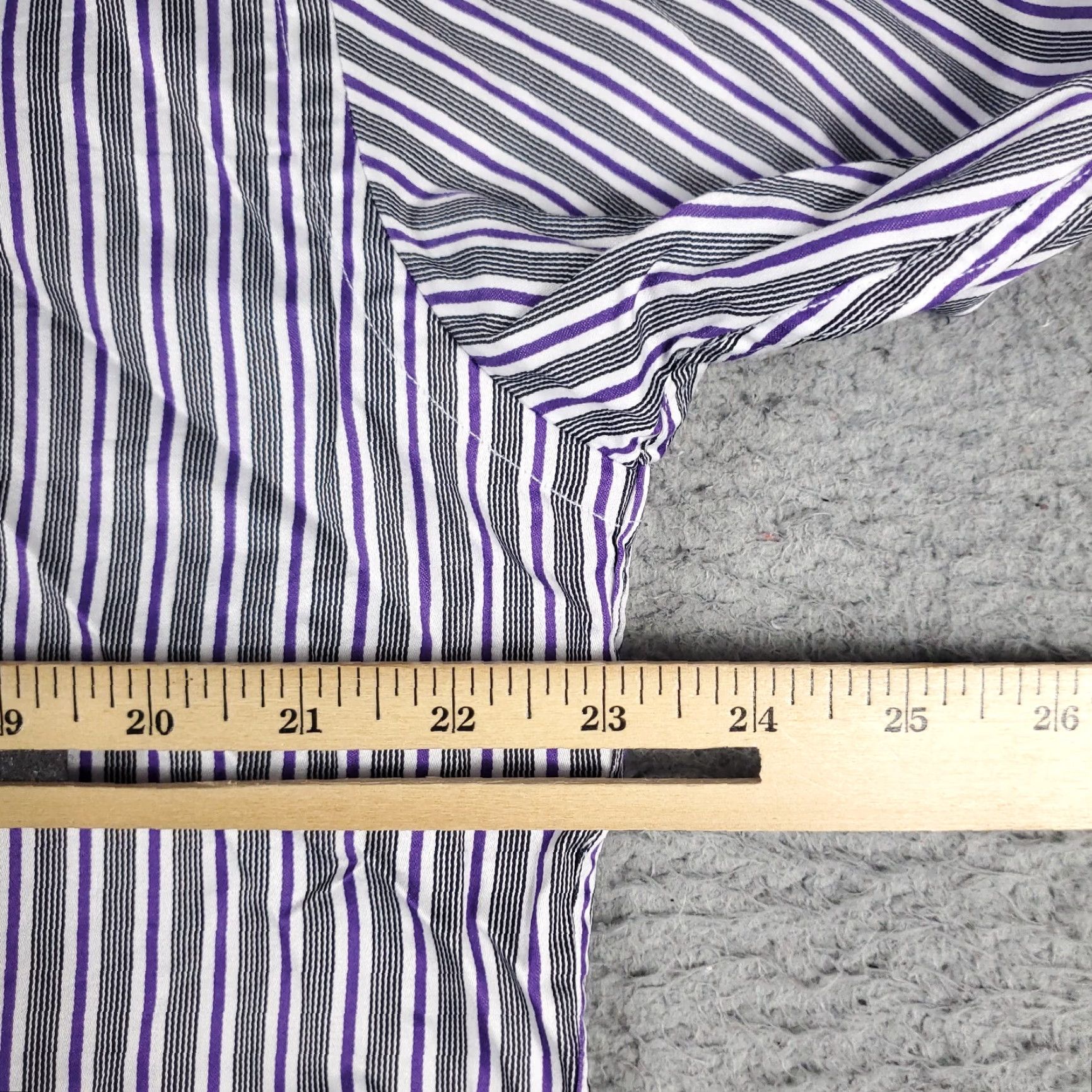 Bugatchi Uomo Dress Shirt Mens 17.5 Purple Striped Button Up Long Sleeve
