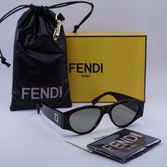 Fendi FE40158I 52E Sunglasses Dark Havana Oval Frame, Brown