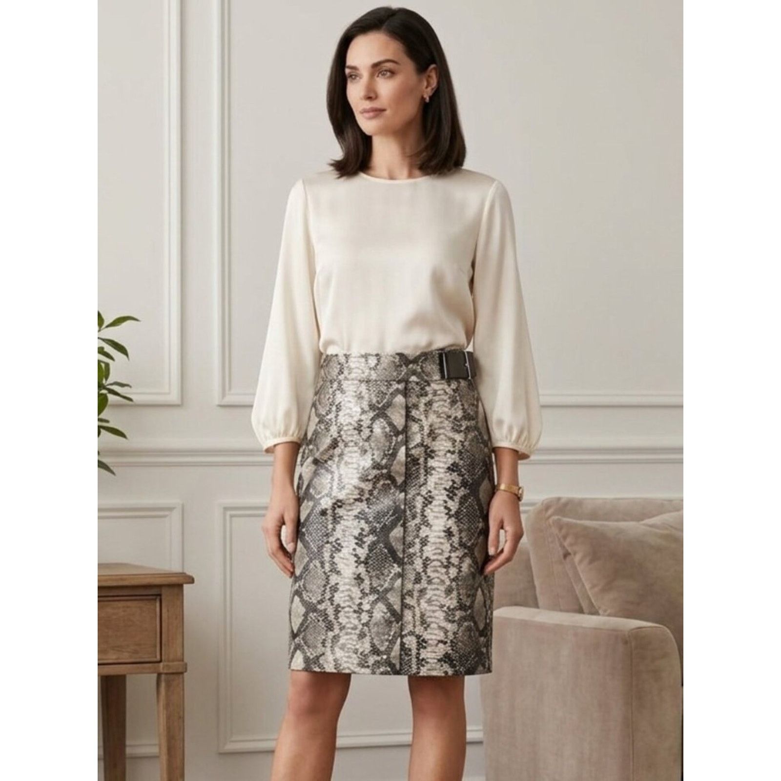 Michael Kors Michael Kors Snakeskin Skirt - Grey Python, Size 4 Size 27" / US 4 / IT 40 - 1 Thumbnail