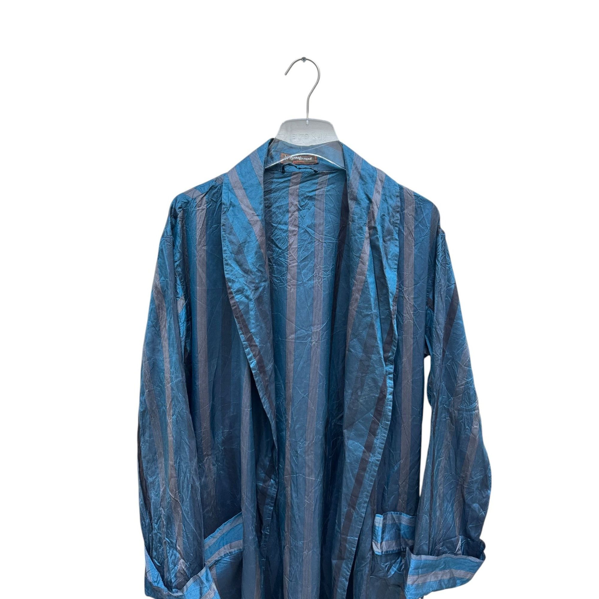 Yves Saint Laurent Vintage Navy Silk Striped Trench Coat Size US L / EU 52-54 / 3 - 2 Thumbnail
