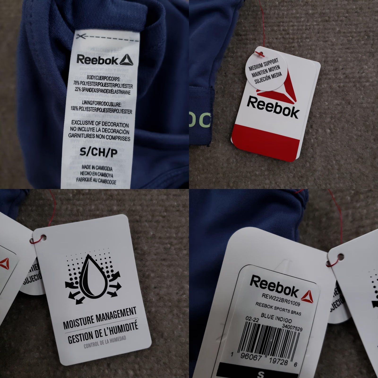 Reebok Reebok Sports Bra Womens S Blue Indigo Medium Support Wicking Size ONE SIZE - 8 Thumbnail