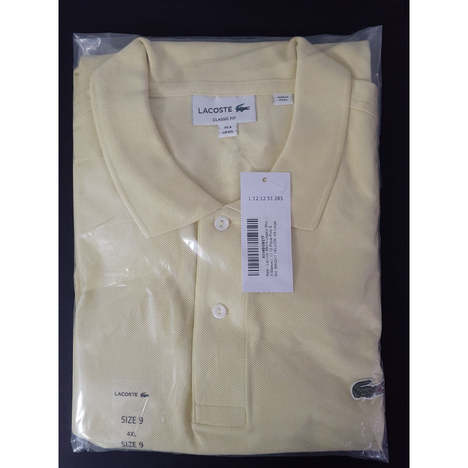 Lacoste Lacoste Mens Legacy L.12.12 Pique Polo Bright Yellow 4XL Size US XXL / EU 58 / 5 - 2 Thumbnail