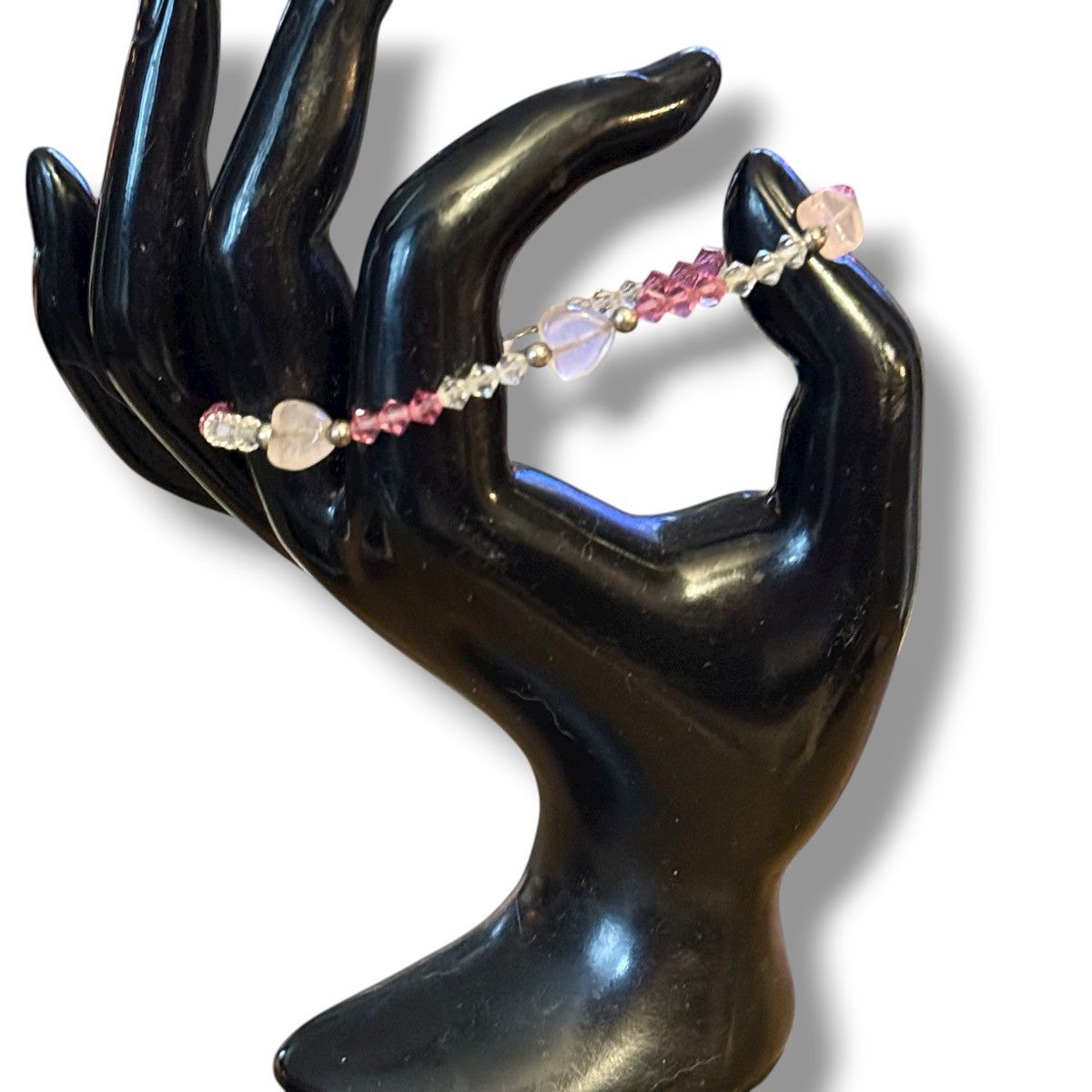 Vintage Vintage sterling pink/clear crystal beaded heart bracelet Size ONE SIZE - 3 Thumbnail