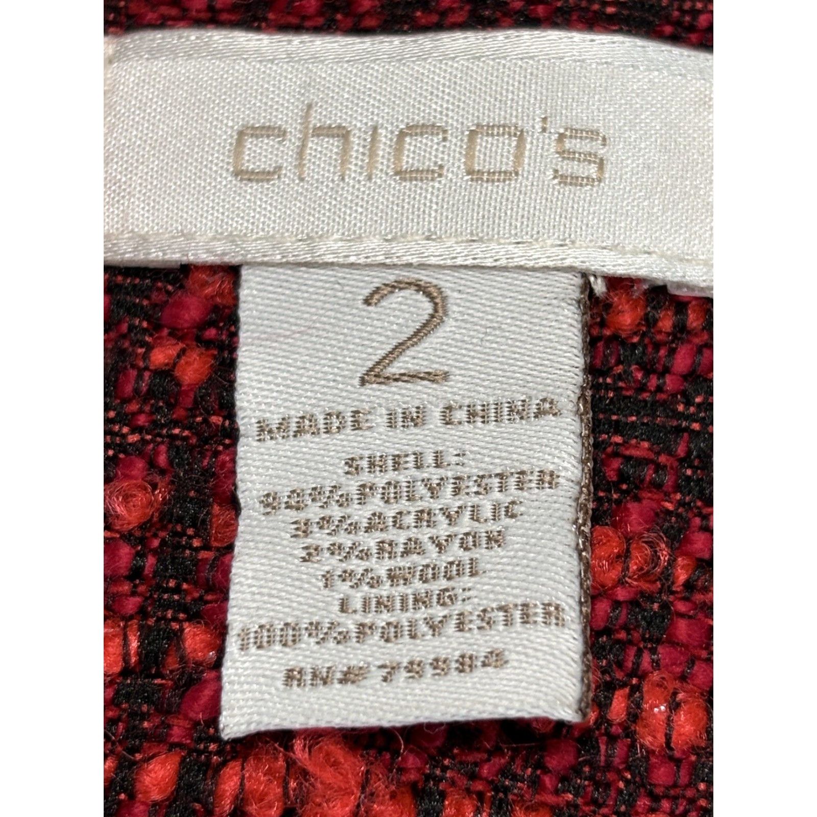 Vintage Chicos Blazer Red Tweed Jacket Sz 2 US Large Beaded Trim Open Front Career Size L / US 10 / IT 46 - 7 Thumbnail