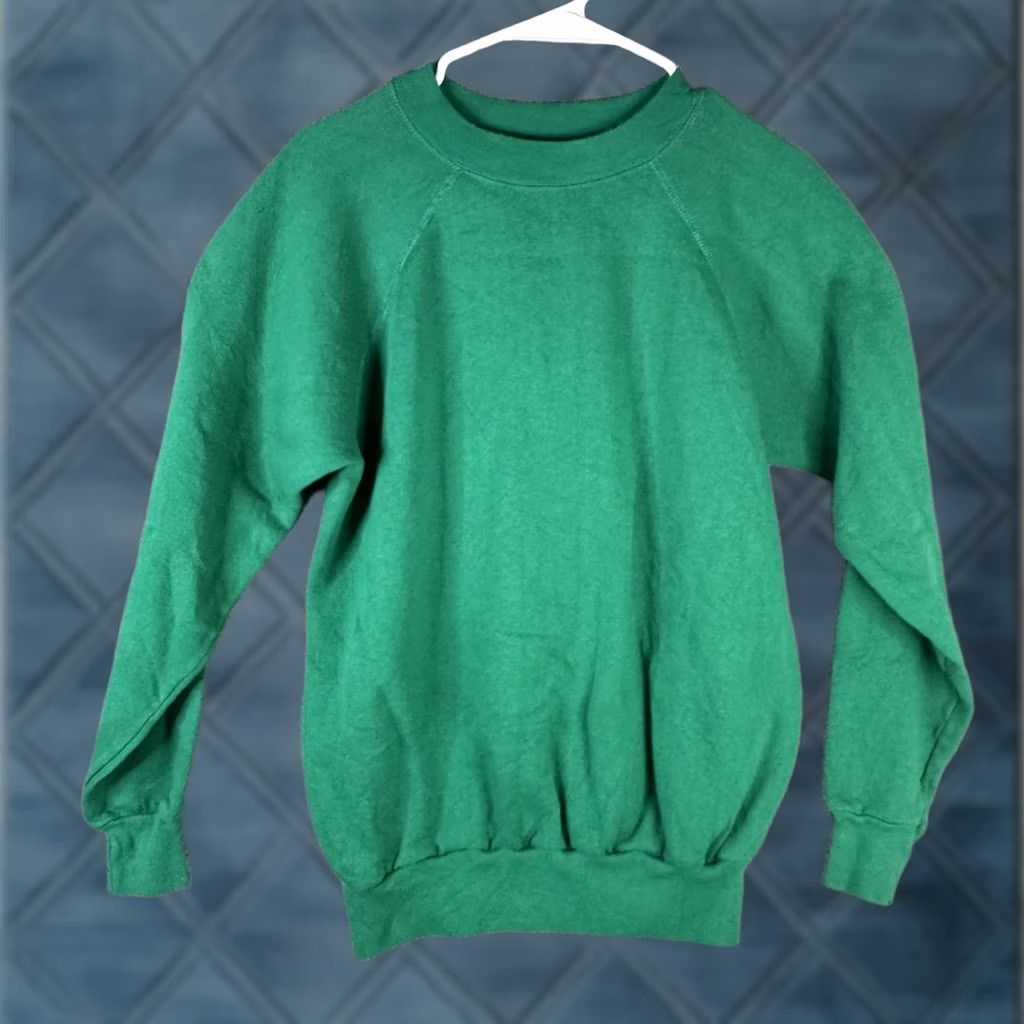 Vintage Solid Basic Sweatshirt Mens XL Green Fleece Crewneck Pullover Raglan USA Made Size US XL / EU 56 / 4 - 1 Thumbnail