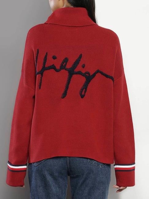 Designer × Tommy Hilfiger TOMMY HILFIGER Burgundy Relaxed Turtleneck Sweater Size XS / US 0-2 / IT 36-38 - 4 Thumbnail