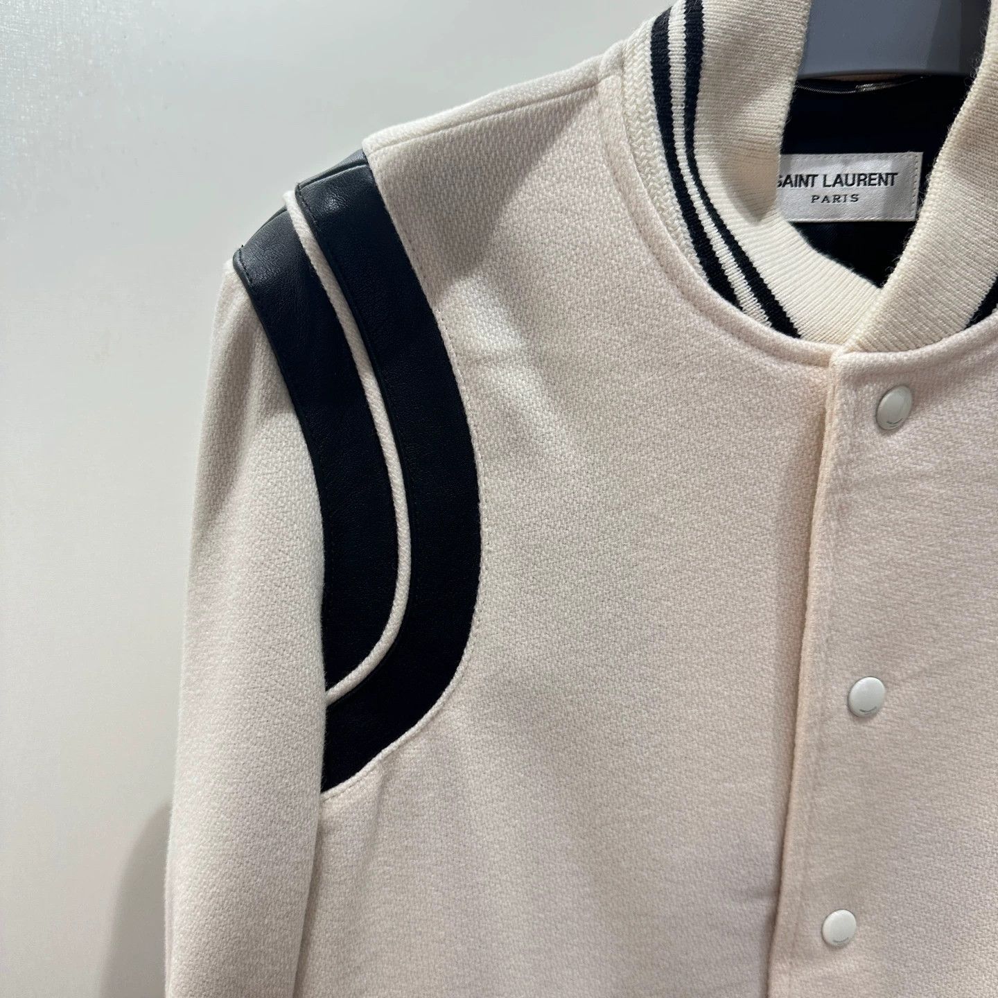 Saint Laurent Paris Saint Laurent Black & White Wool Leather Baseball Jacket 44 Size US S / EU 44-46 / 1 - 4 Thumbnail
