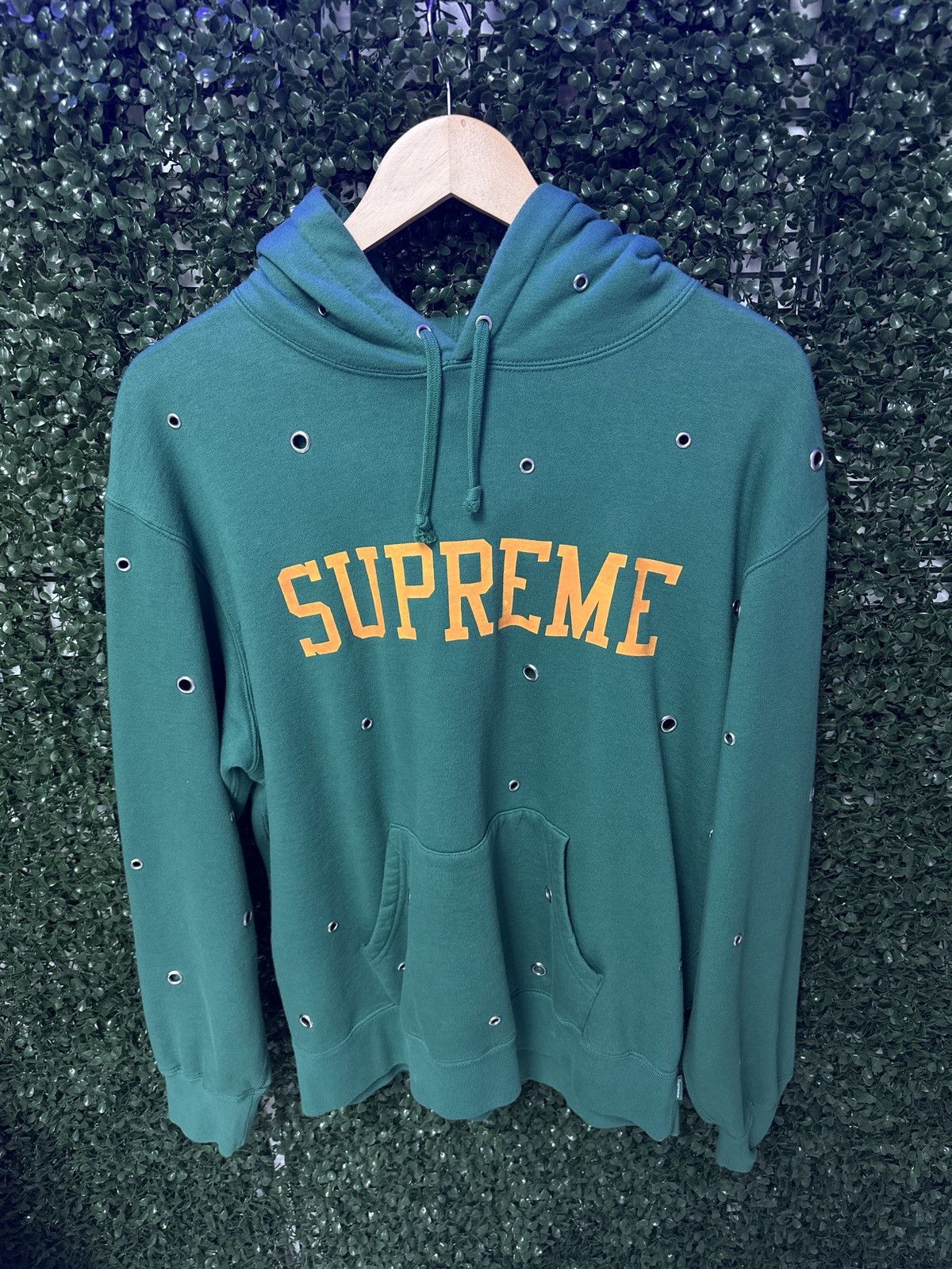 Pre-owned Supreme Hoodie Green Orange Metal Holes