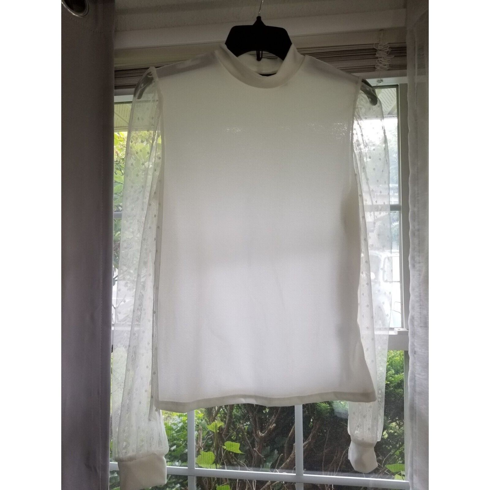 Other Halogen Top Ivory Mock Neck Mesh Clip Dot Long Sleeve Blouse Size S / US 4 / IT 40 - 4 Thumbnail