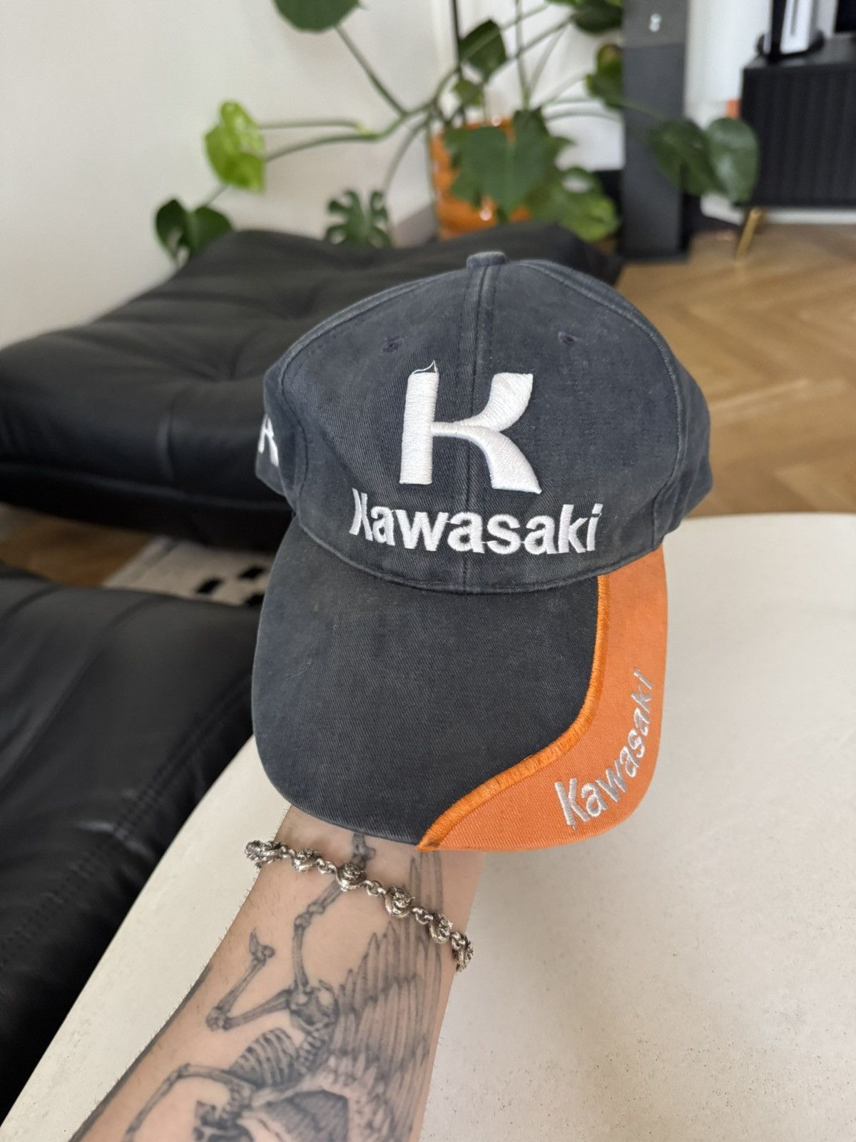 Vintage Y2k Kawasaki Racing Cap Hat Rare Washed Streetwear