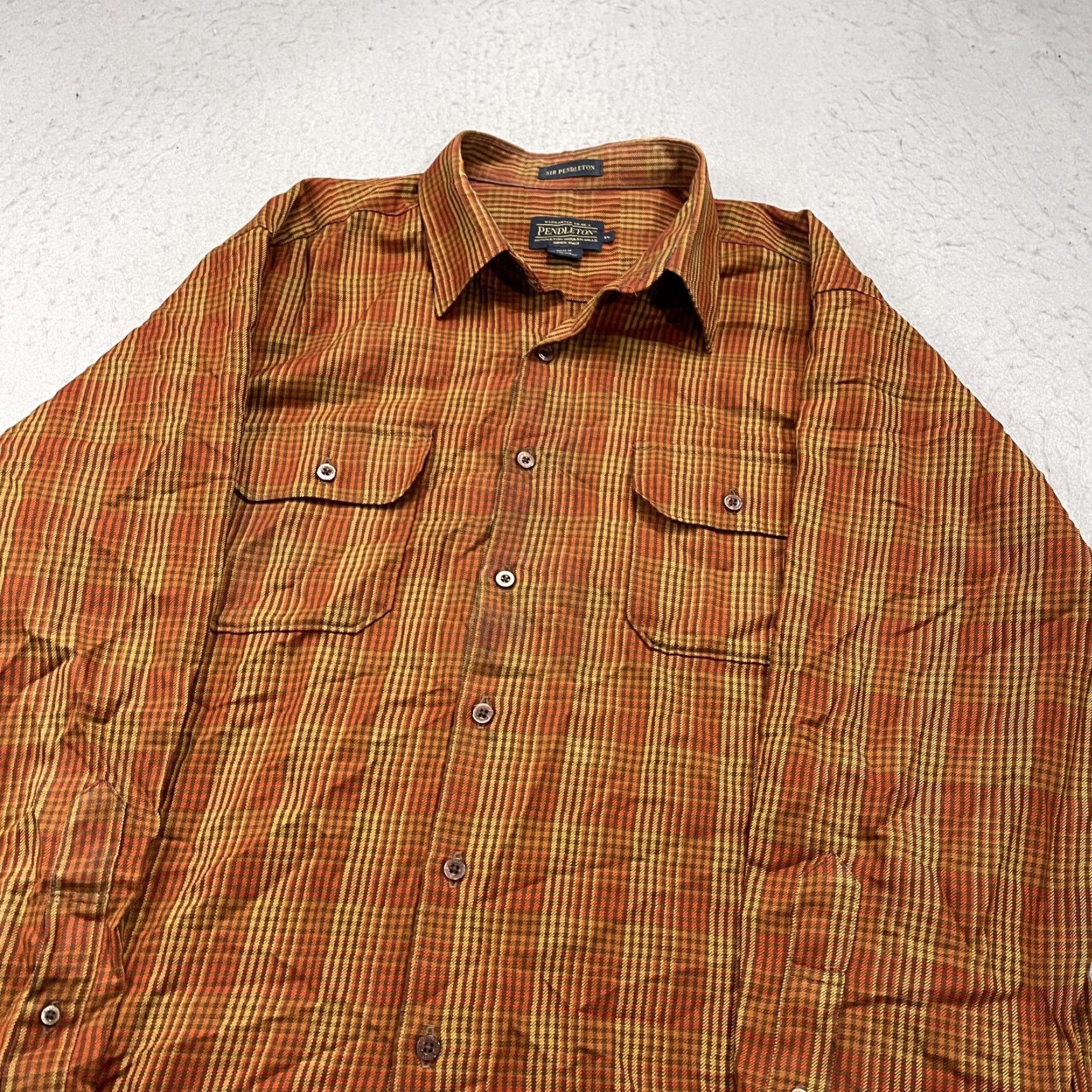 Pendleton VINTAGE Pendleton Shirt Mens XL Orange Plaid Pockets 100% Wool USA 90s Size US XL / EU 56 / 4 - 3 Thumbnail