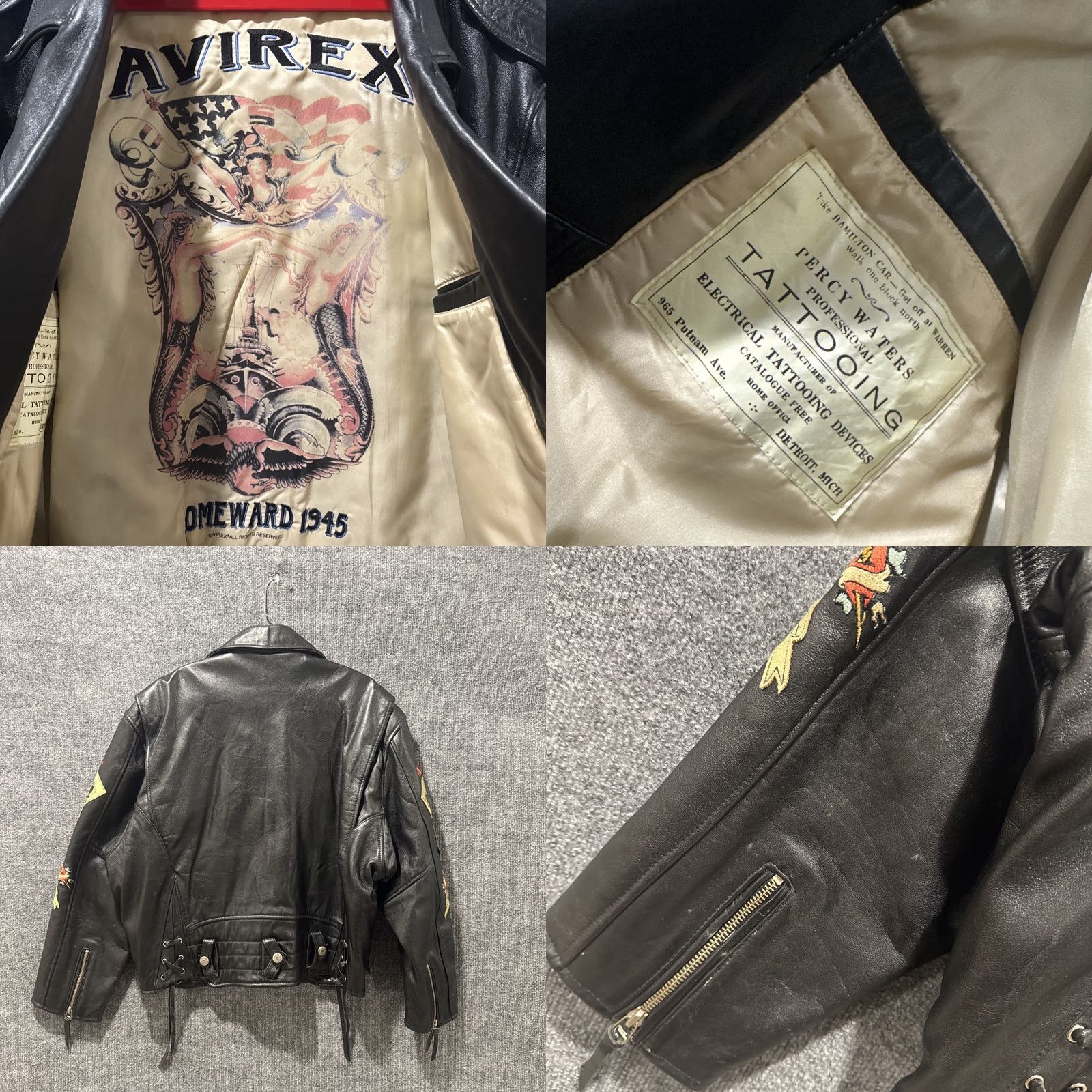 Avirex VINTAGE Avirex Leather Tattoo Embroidered Jacket GRAIL Men’s Large L Black Motorcycle Jacket Mens Size US L / EU 52-54 / 3 - 9 Thumbnail