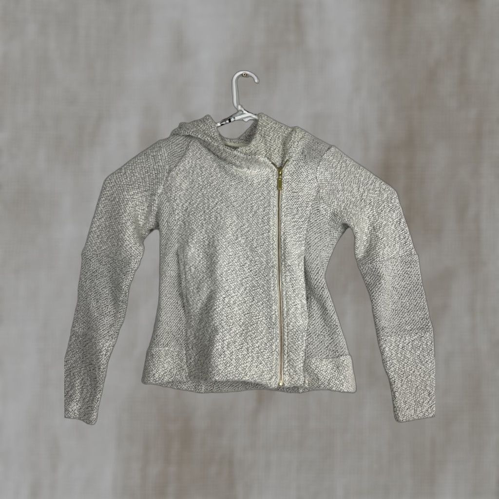 Lucky Brand Sweater Women's Small White Full Zip Cotton Blend Side Zip