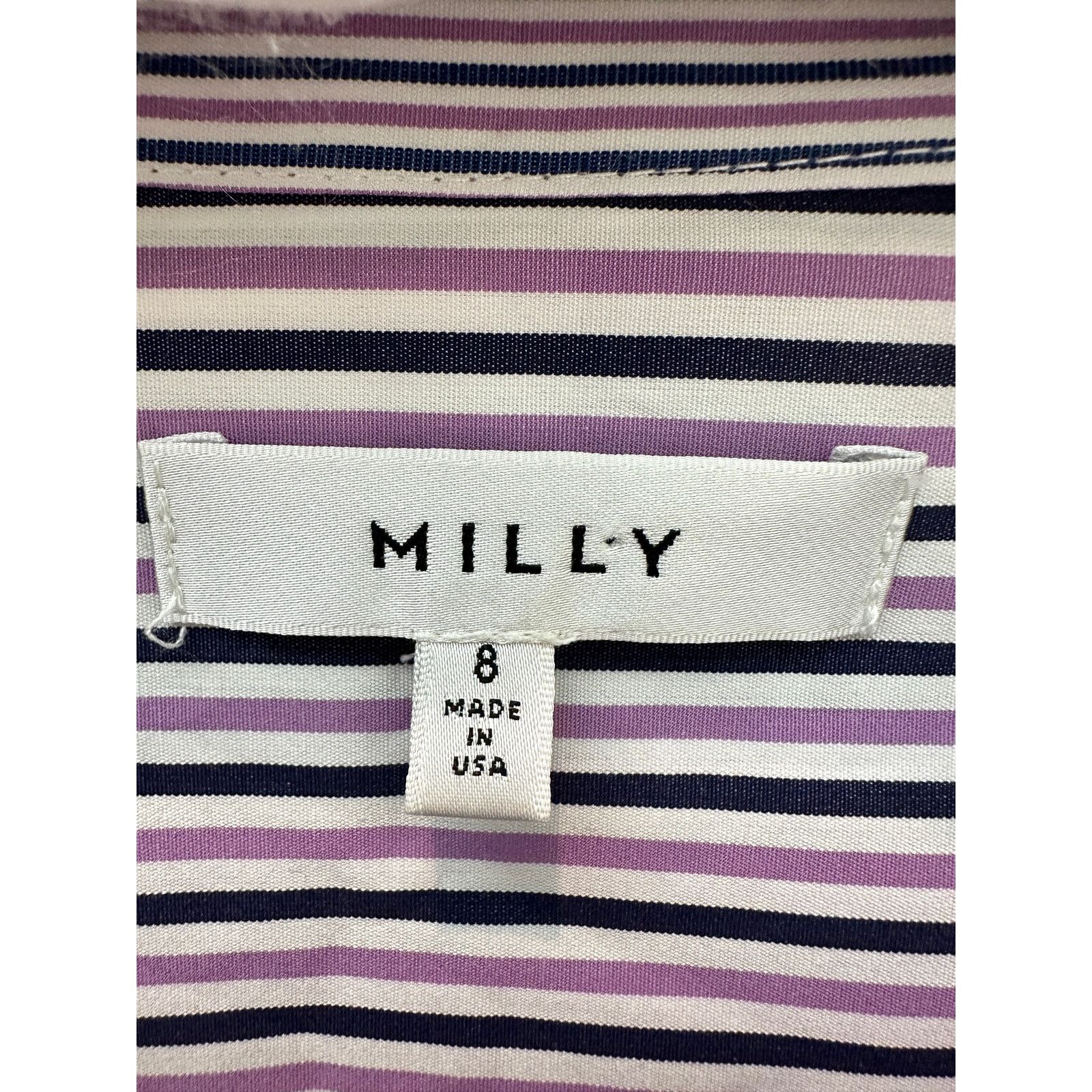 MILLY MILLY Purple Stripe Belle Sleeve Cotton Professional Blouse Size M / US 6-8 / IT 42-44 - 6 Thumbnail
