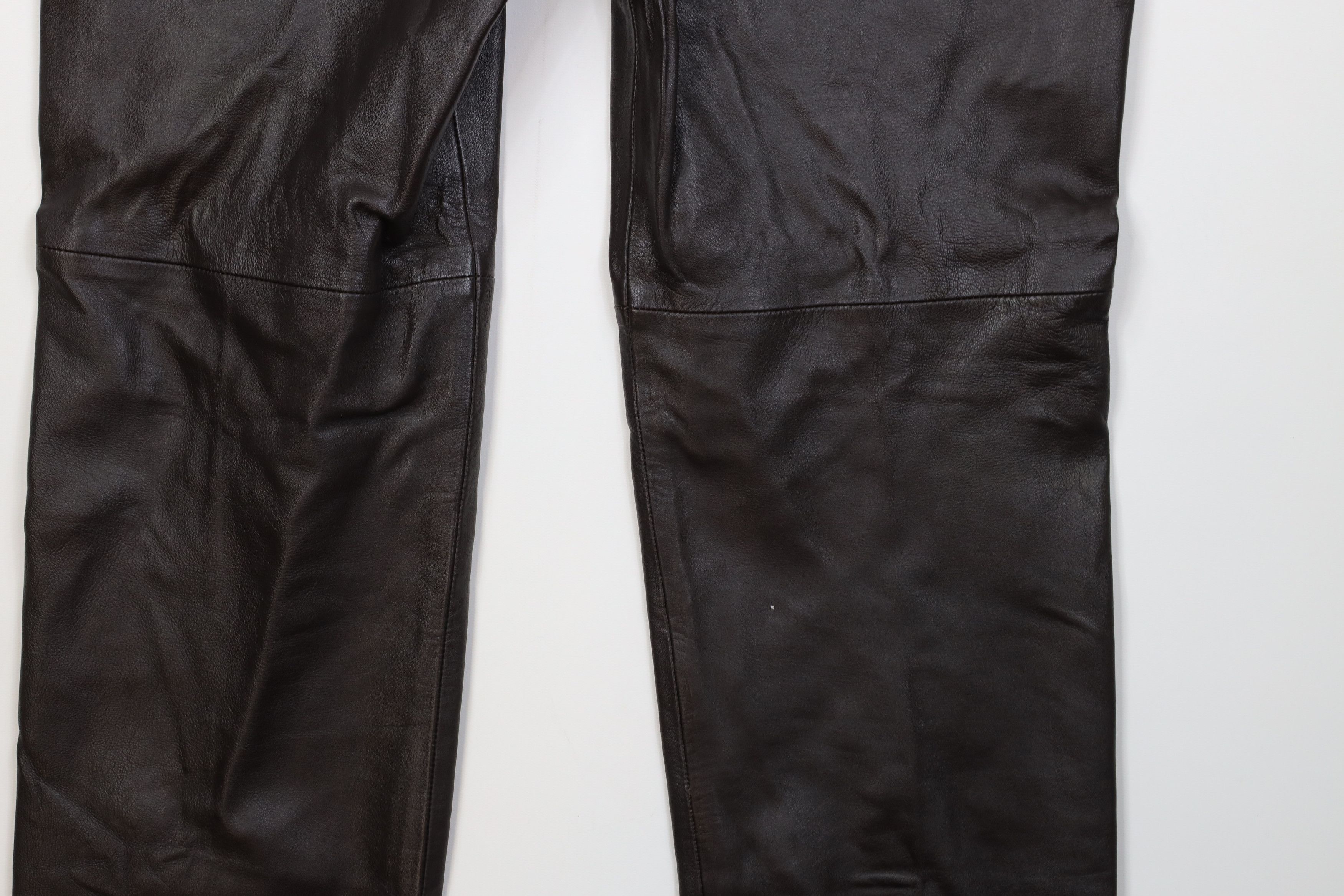 Vintage Vintage 90s Streetwear Flared Leather Pants Trousers Brown Size 34" / US 12 / IT 48 - 15 Thumbnail