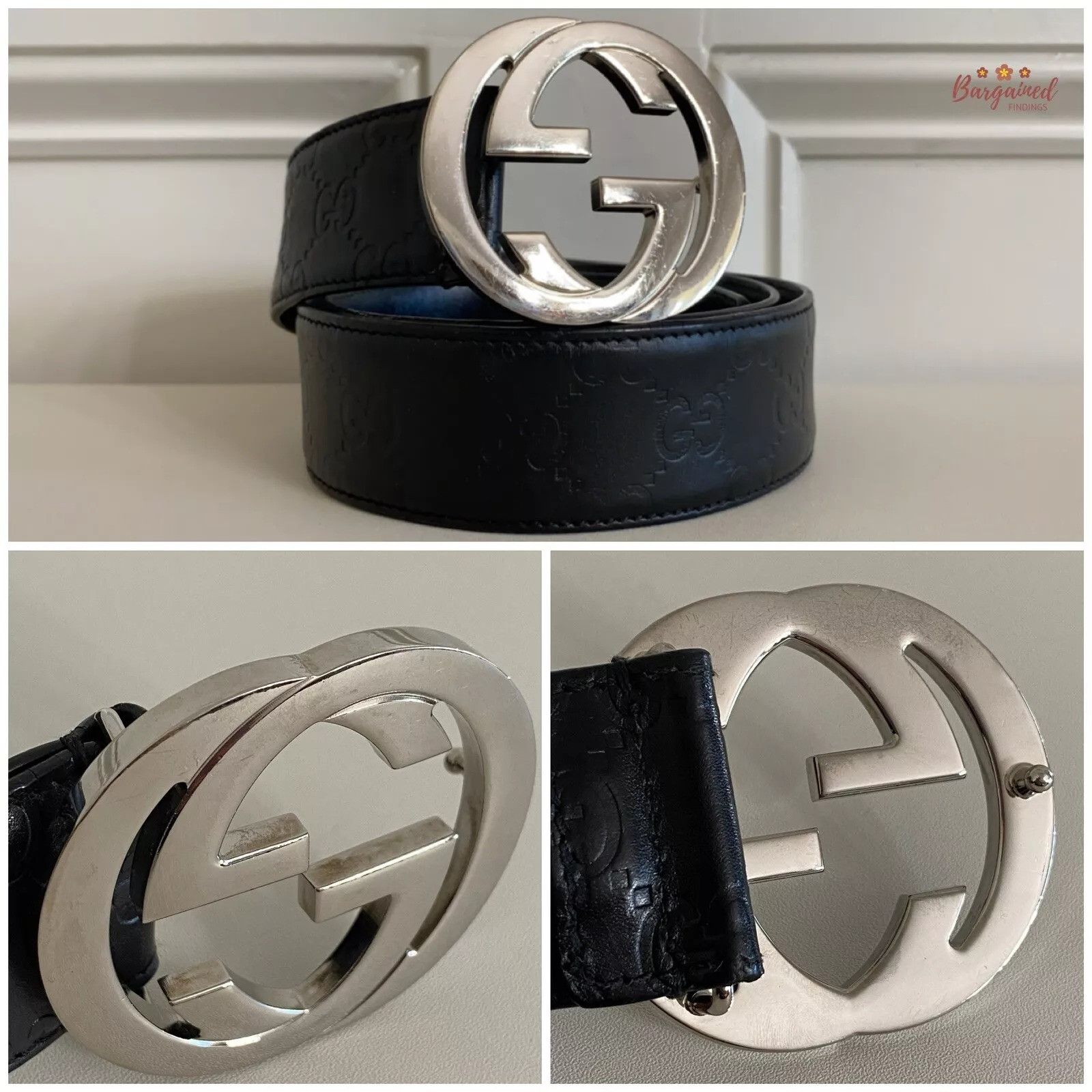 Gucci Gucci Black Guccissima Leather Silver Interlocking G Belt Size 32 - 3 Thumbnail