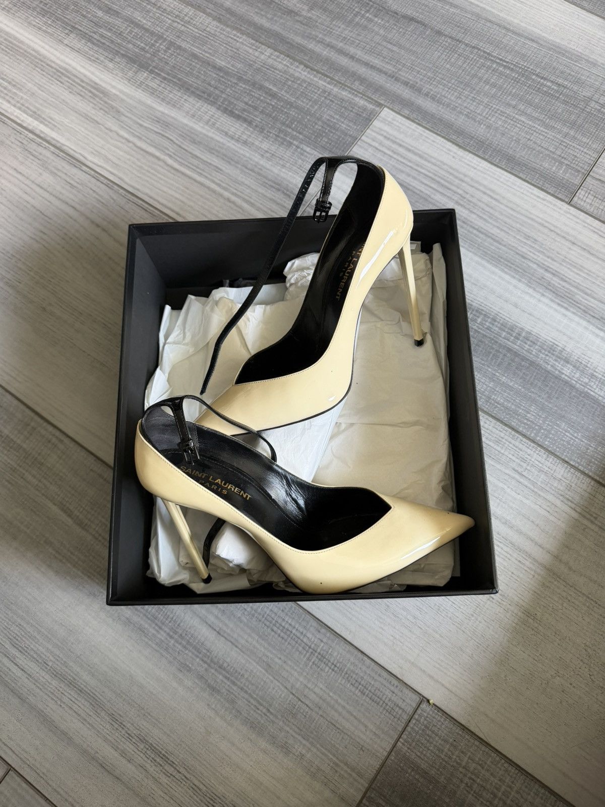 Saint Laurent Paris Saint Laurent Zoe 105 Patent Leather Heels Pumps Nude 37+ Size US 7 / IT 37 - 1 Thumbnail