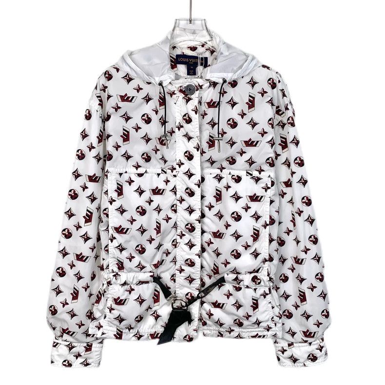 Louis Vuitton Louis Vuitton White logo full print hooded drawstring jack Size XS / US 0-2 / IT 36-38 - 1 Thumbnail