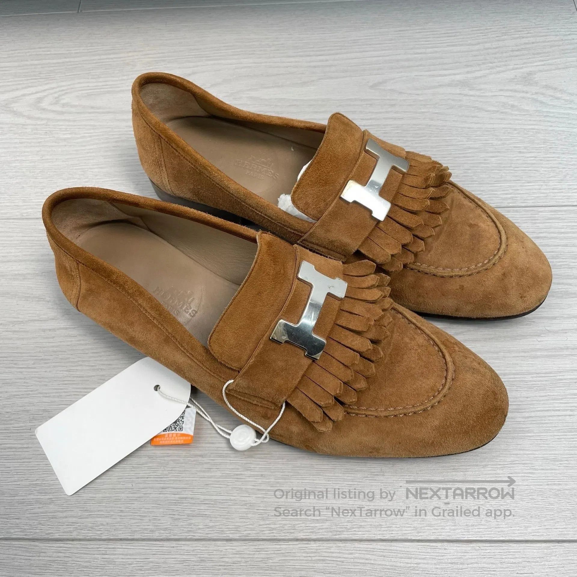 Hermes Hermes Caramel brown suede fringed loafers| Size US 6 / EU 39 - 2 Thumbnail