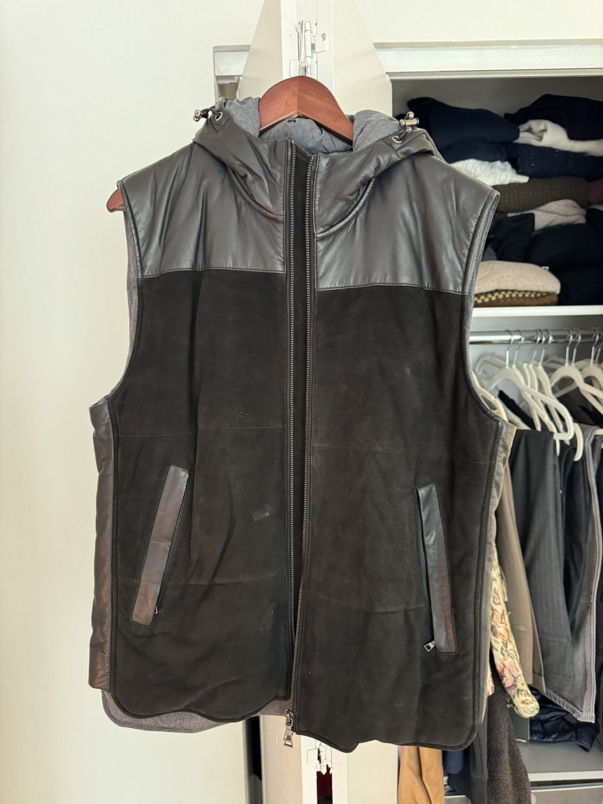 Vince Vince hooded leather and suede padded vest Size US M / EU 48-50 / 2 - 1 Thumbnail