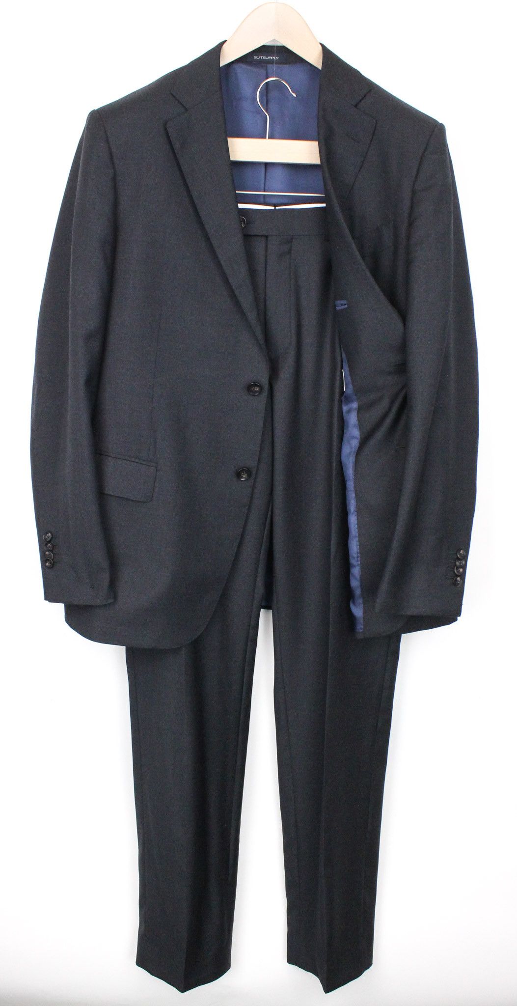 image of Suitsupply Napoli Uk44R Dark Grey Melange Wool Formal Suit 71592, Men's