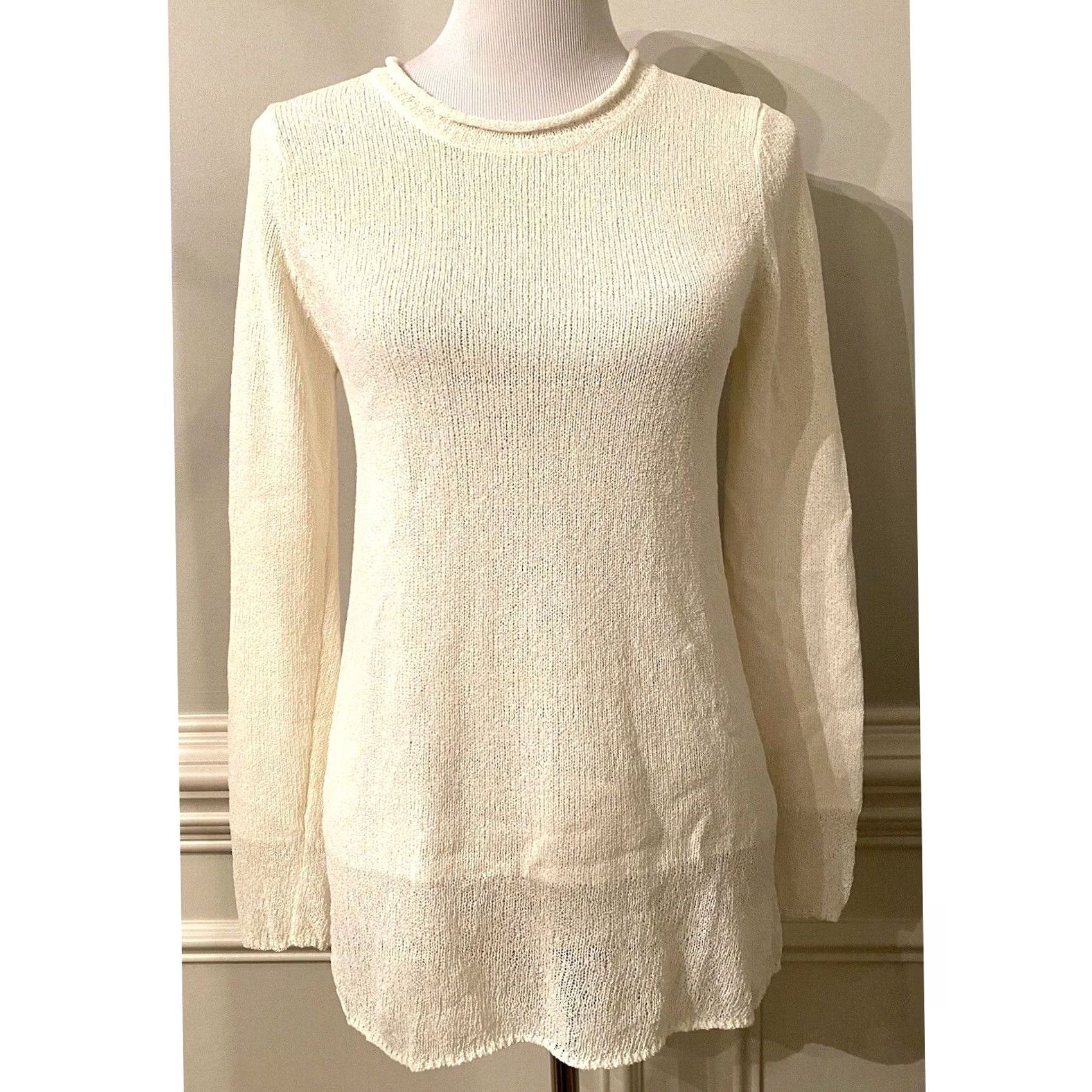 Vintage BALLINGER GOLD Women’s Tunic Top Sweater Ivory Lightweight Knit Sz Small Pullover Long Sleeve Apparel 27" 16" 24" Womens Size S / US 4 / IT 40 - 2 Thumbnail