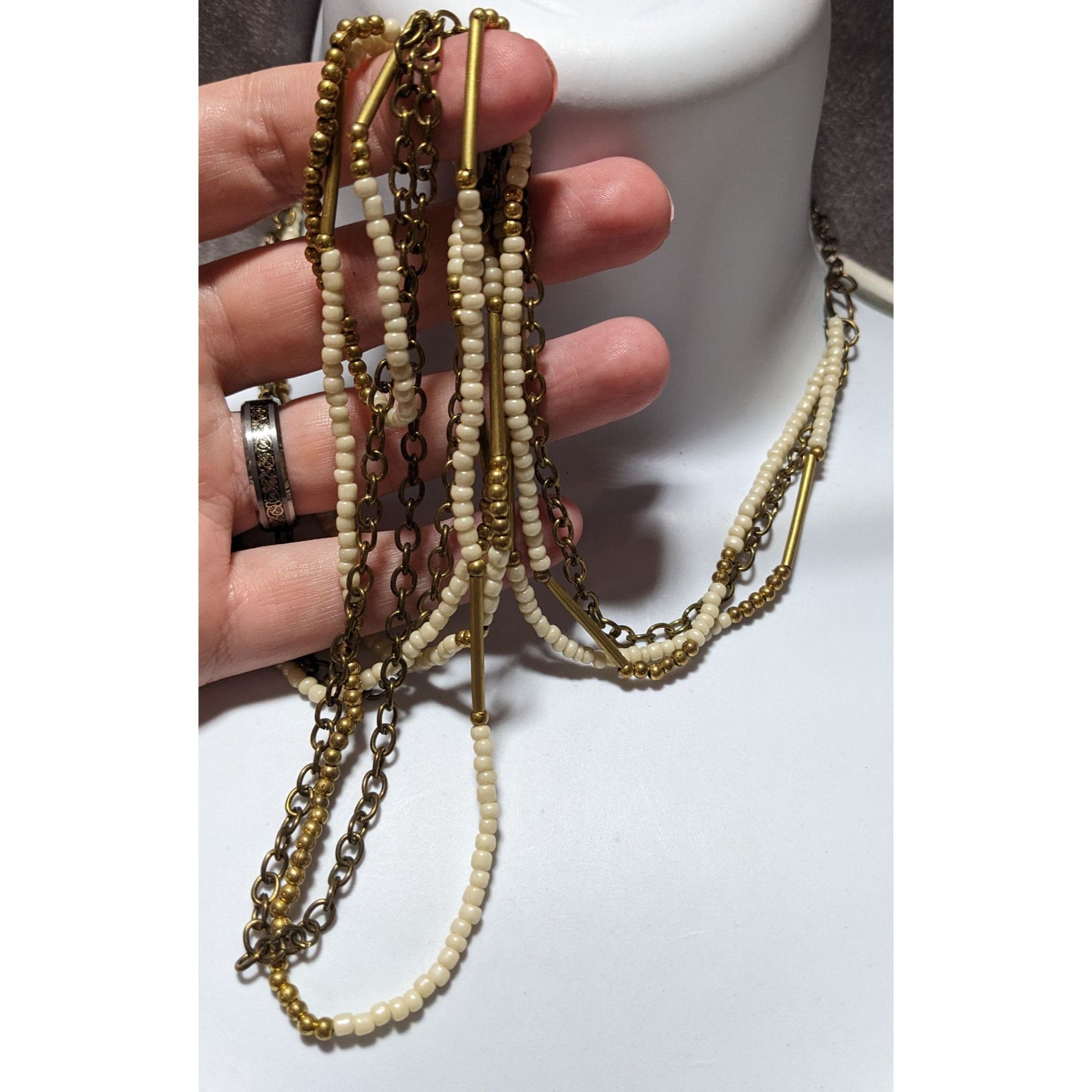 Other Gold White Multilayer Bohemian Necklace Size ONE SIZE - 7 Thumbnail