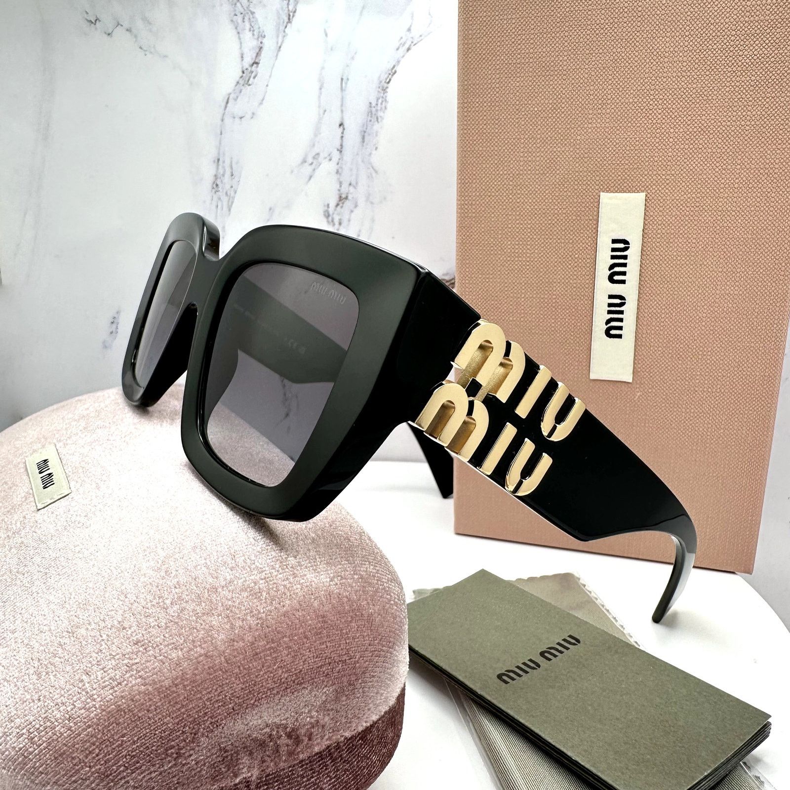 Miu Miu New MIU MIU Sunglasses Black Square Gold Metal Authentic Size ONE SIZE - 1 Thumbnail