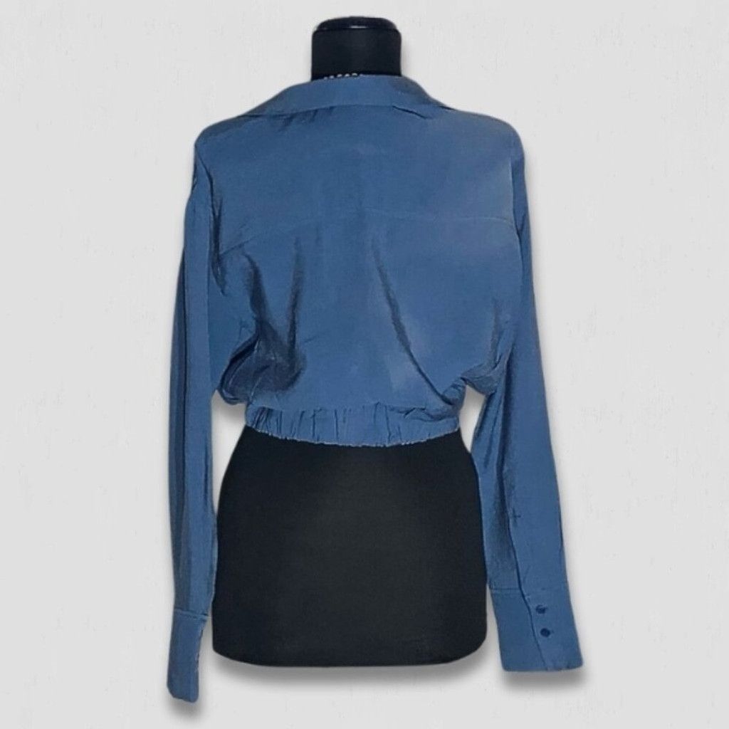 Zara NWOT Zara Cropped Blouse Elastic Waist Blue long sleeves S Size S / US 4 / IT 40 - 2 Thumbnail