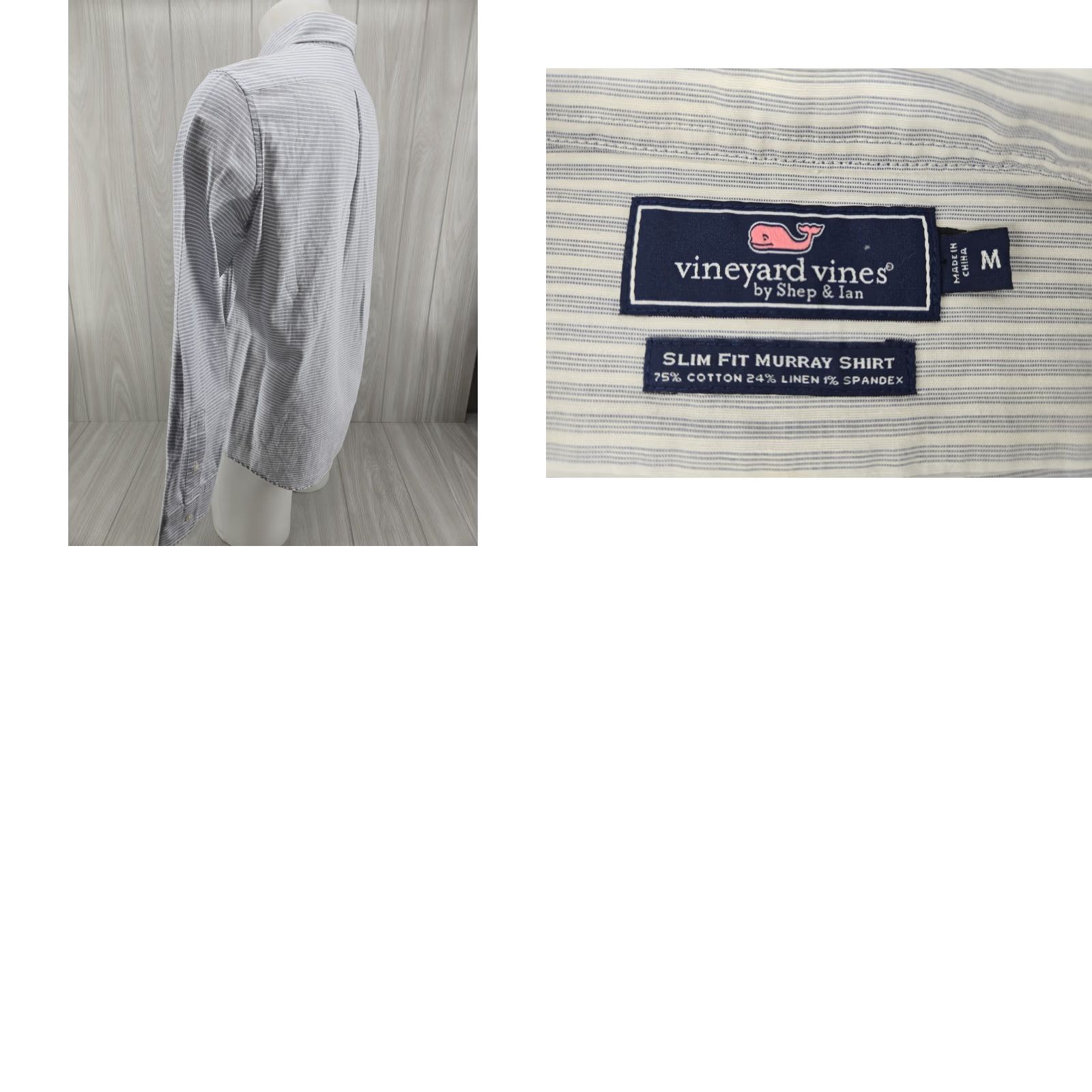 Vineyard Vines Vineyard Vines Button-Up Murray Shirt Striped Blue Slim Fit Cotton Linen Men M Long Sleeve Size US M / EU 48-50 / 2 - 8 Thumbnail