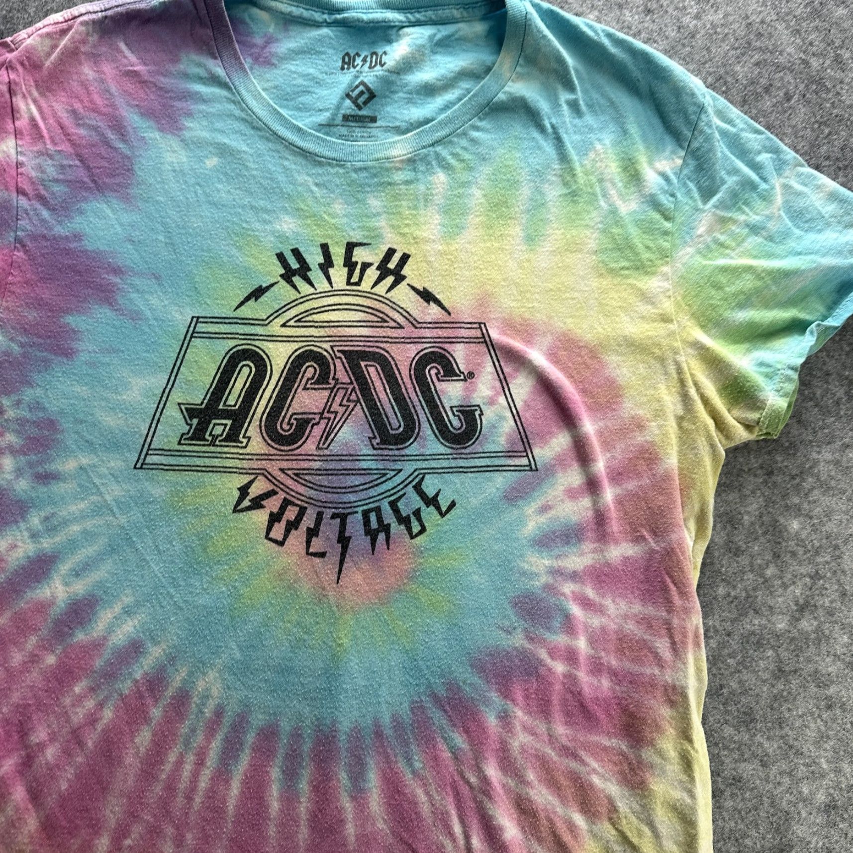 Vintage AC/DC High Voltage Shirt Mens M Tie Dye Rock Graphic 70s Style Band Tee Size US M / EU 48-50 / 2 - 6 Thumbnail
