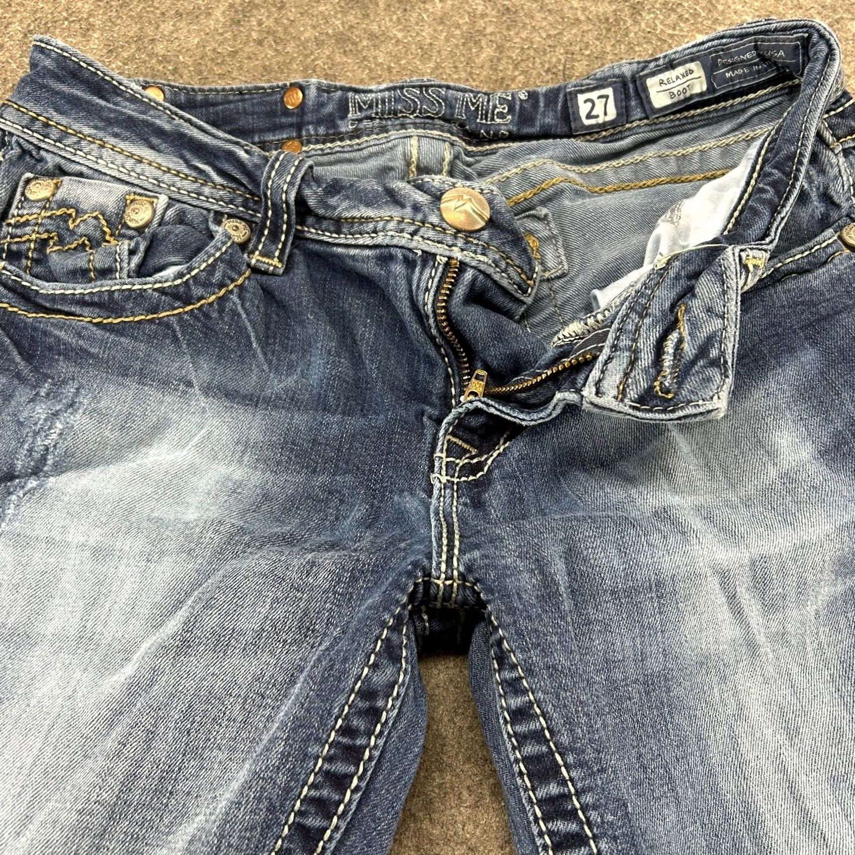 Miss Me Miss Me Jeans Womens 27 Blue Bootcut Denim Distressed Distressed Embroidered Logo 5-Pocket Classic Buckle Bke Size 27" / US 4 / IT 40 - 2 Thumbnail